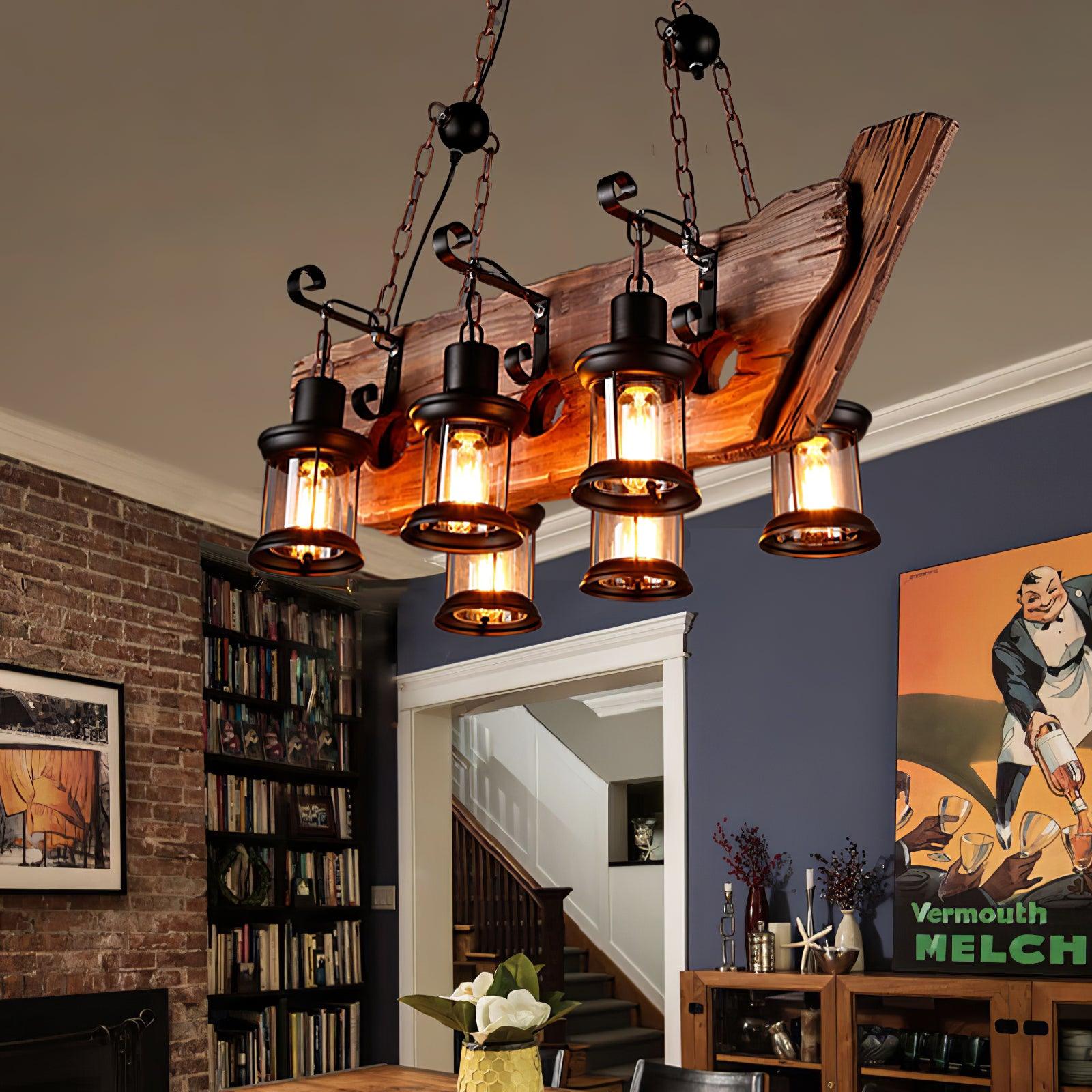 Nautical Industrial Style Wooden Chandelier