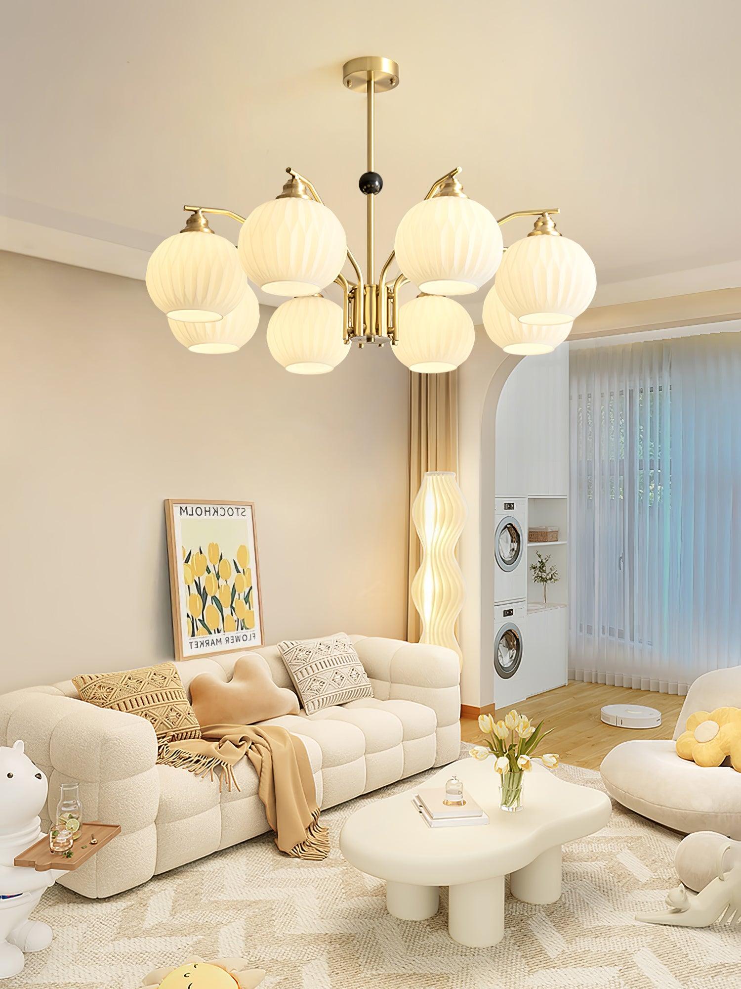 Ribbed Glass Gold Chandelier