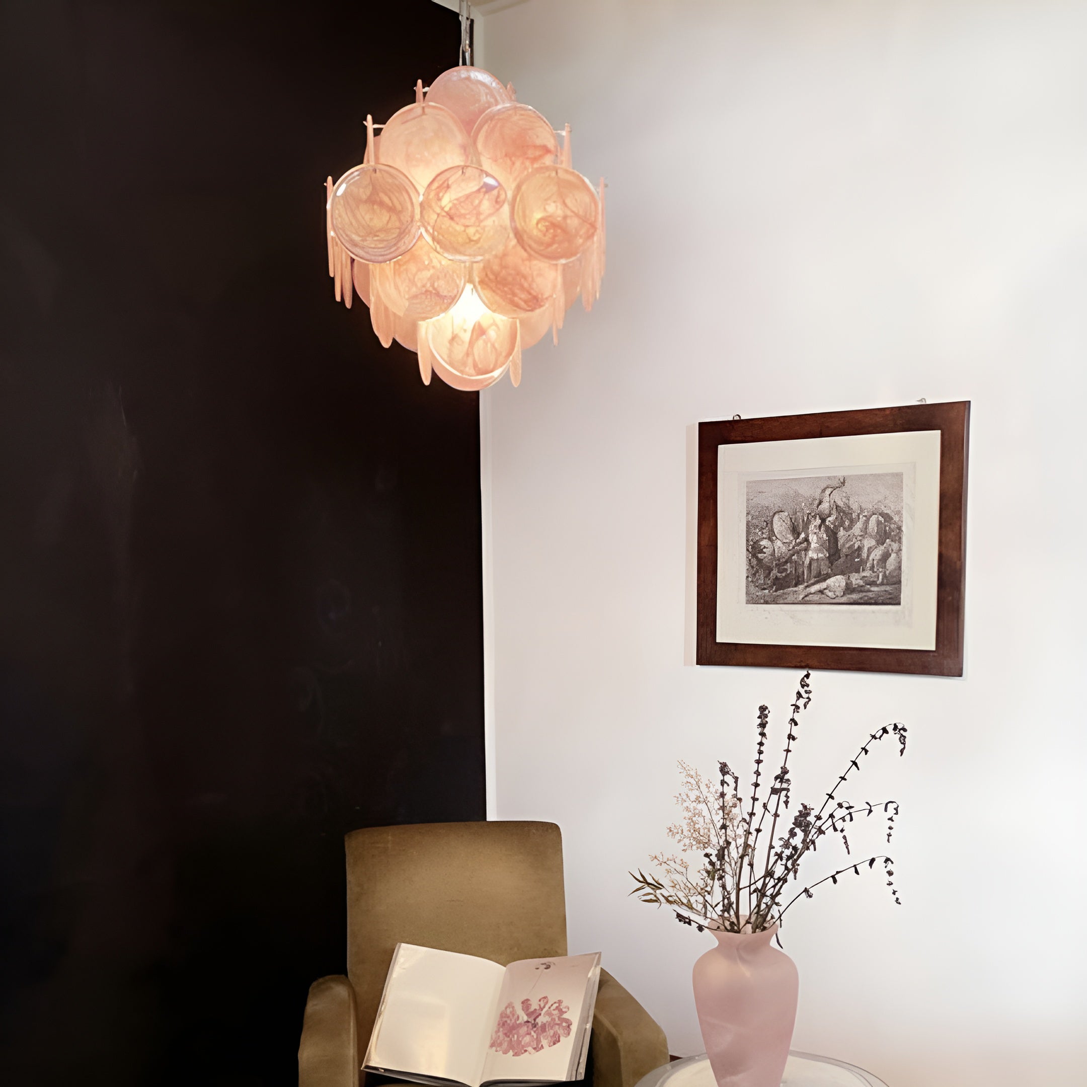 Murano Pink Disks Chandelier