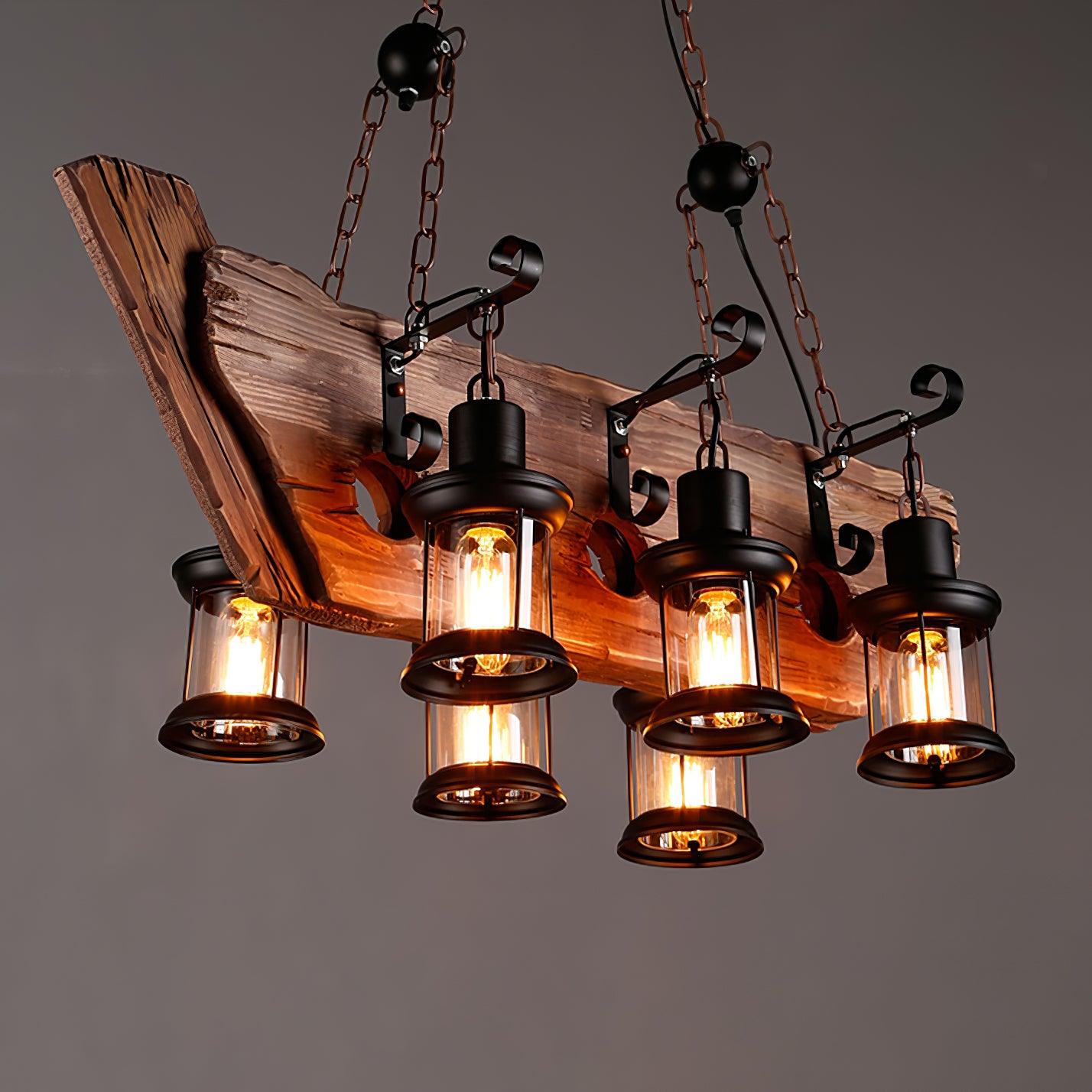 Nautical Industrial Style Wooden Chandelier