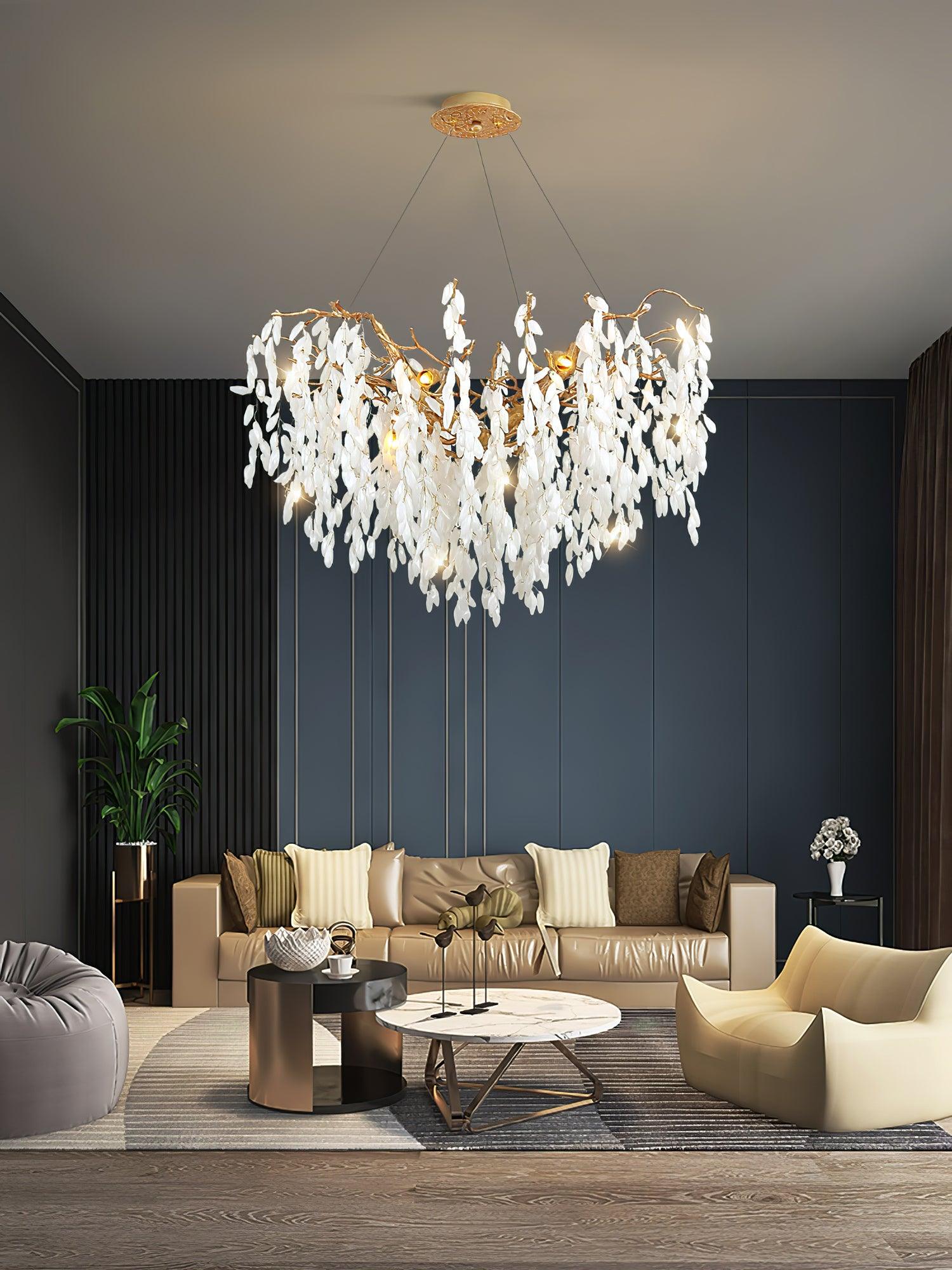 White Jade Branch Brass Chandelier