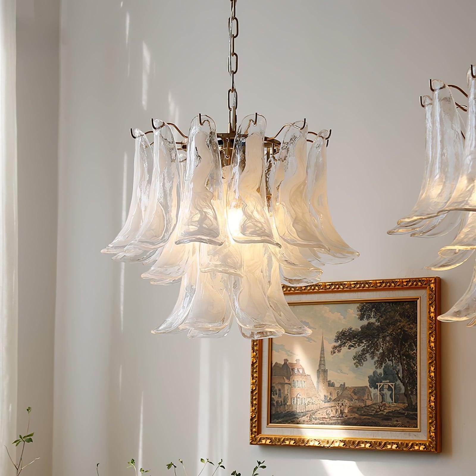 Glass Leaf Cascade Chandelier