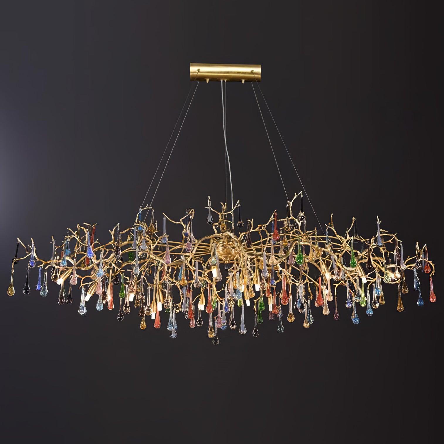 Colorful Raindrop Brass Branch Chandelier