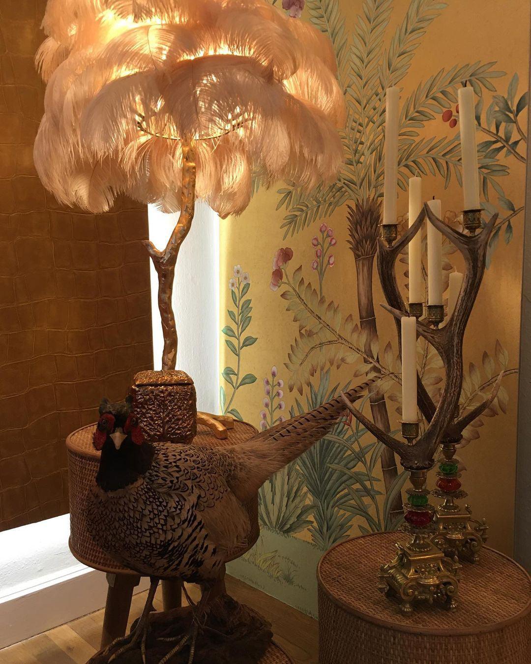 Ostrich Feather Brass Floor Lamp