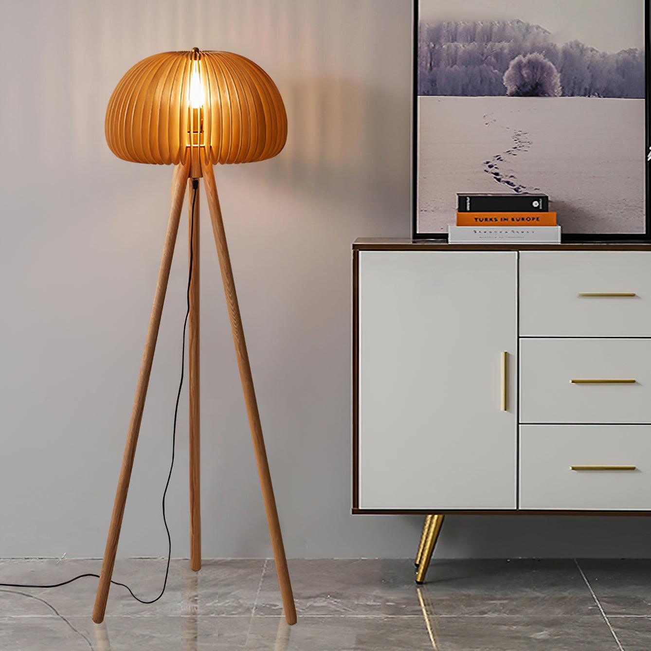 Wooden Pumpkin Floor Lamp