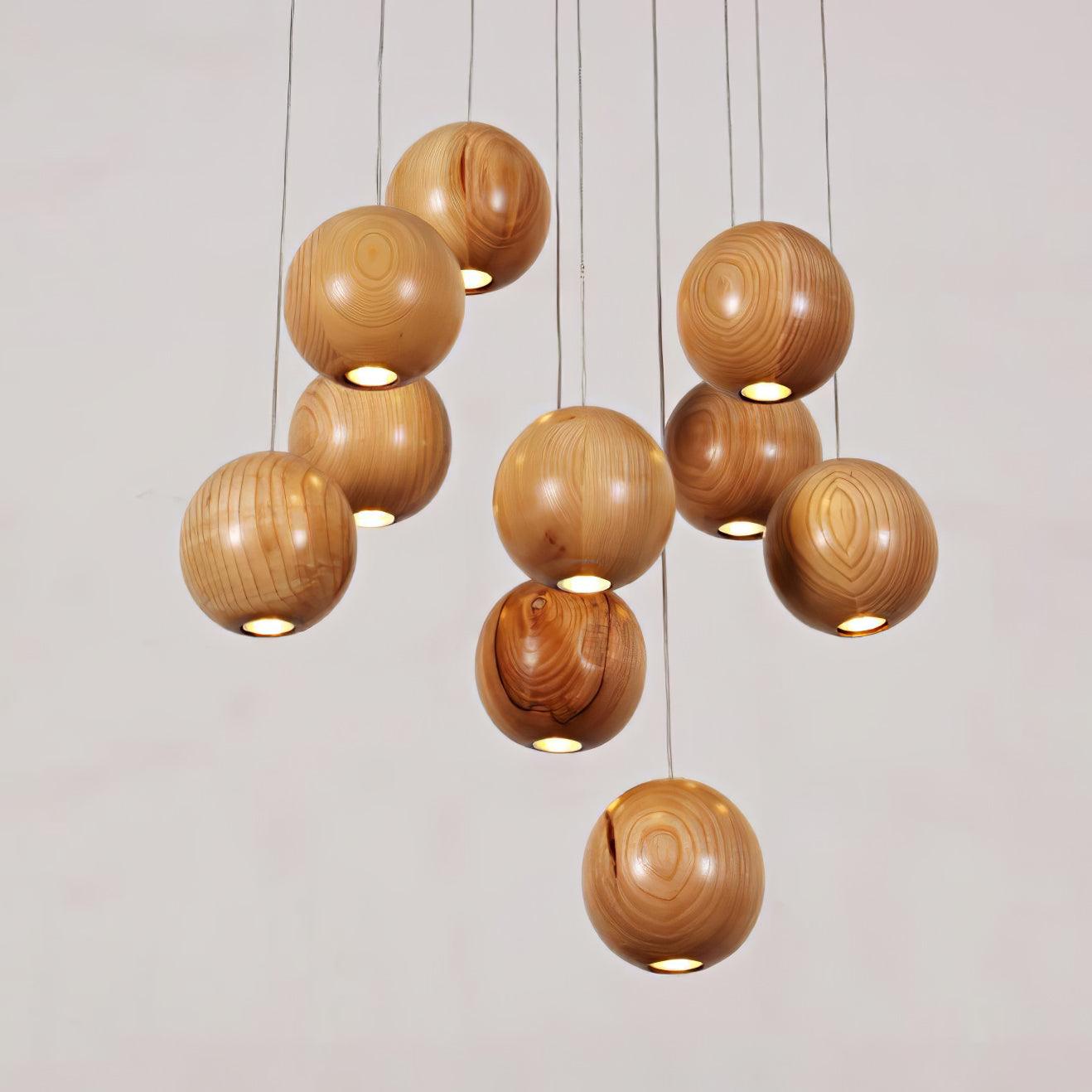 Wooden Orb Sphere Cluster Pendant Light