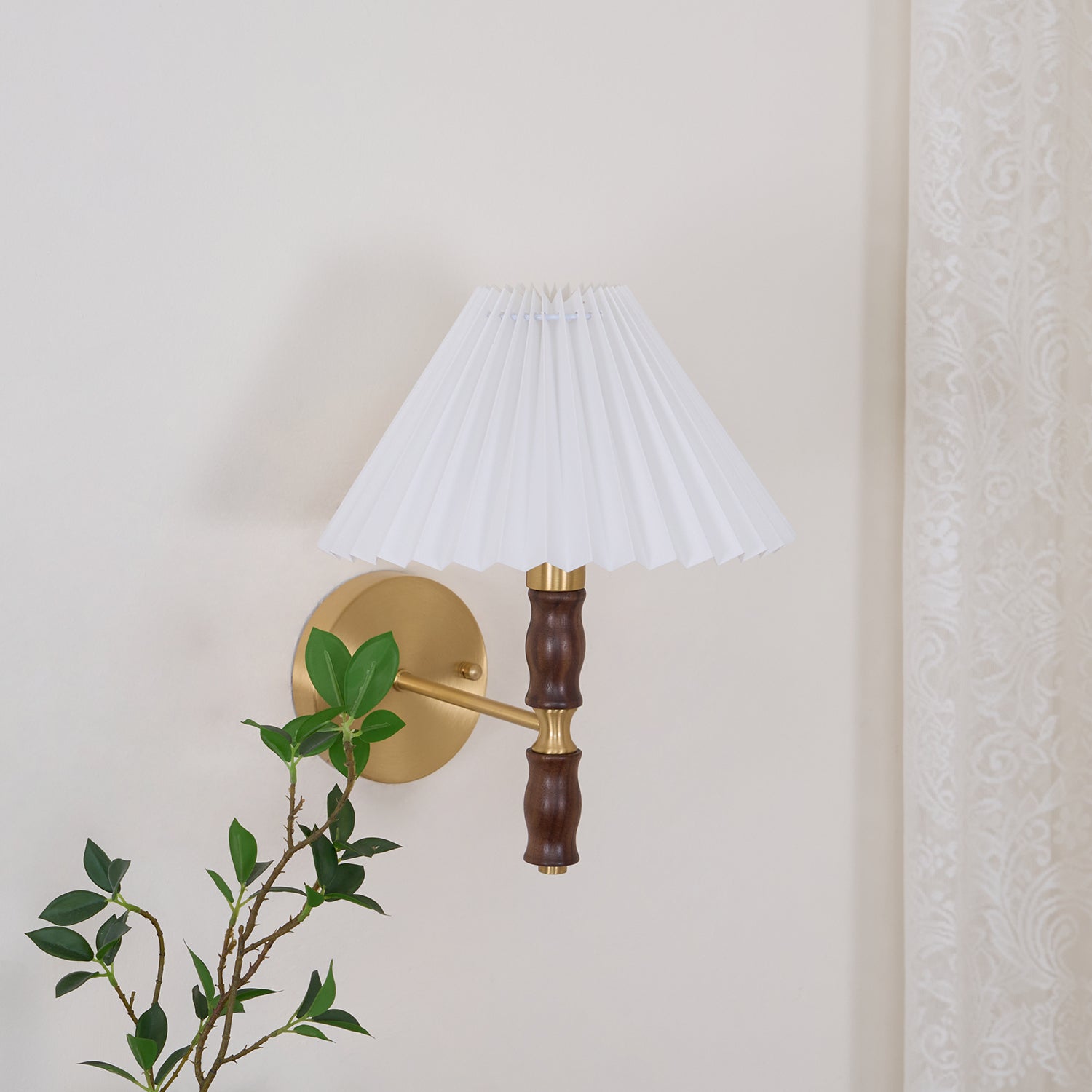 Pleated Walnut Wall Light