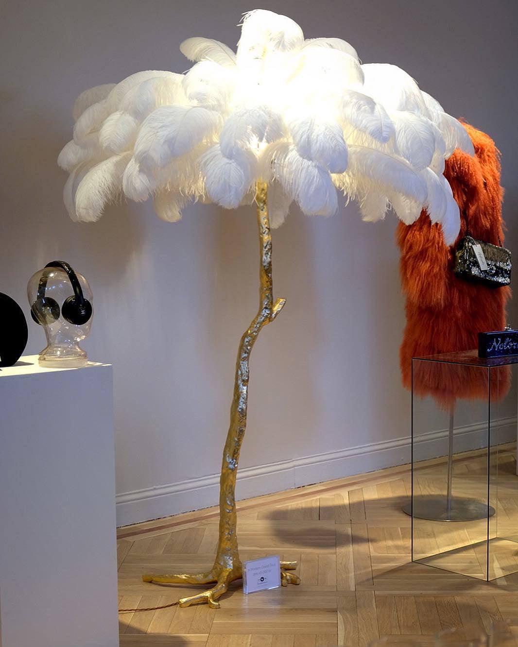 Ostrich Feather Brass Floor Lamp