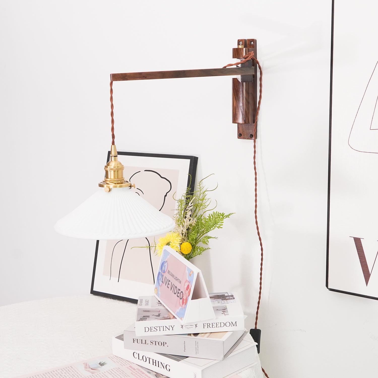 Walnut Swing Arm Wall Lamp