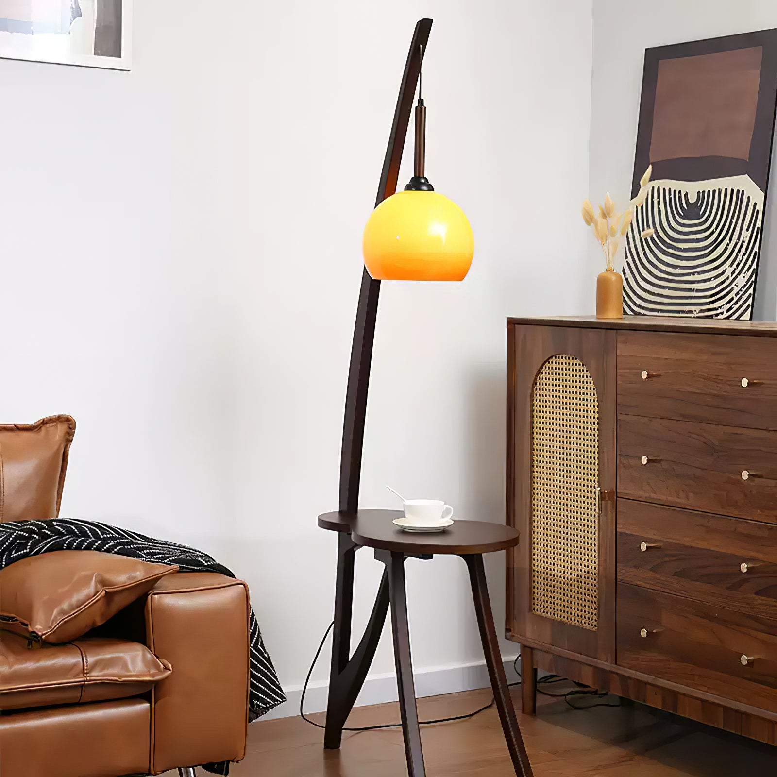 Arc Wood Hanging Floor Lamp