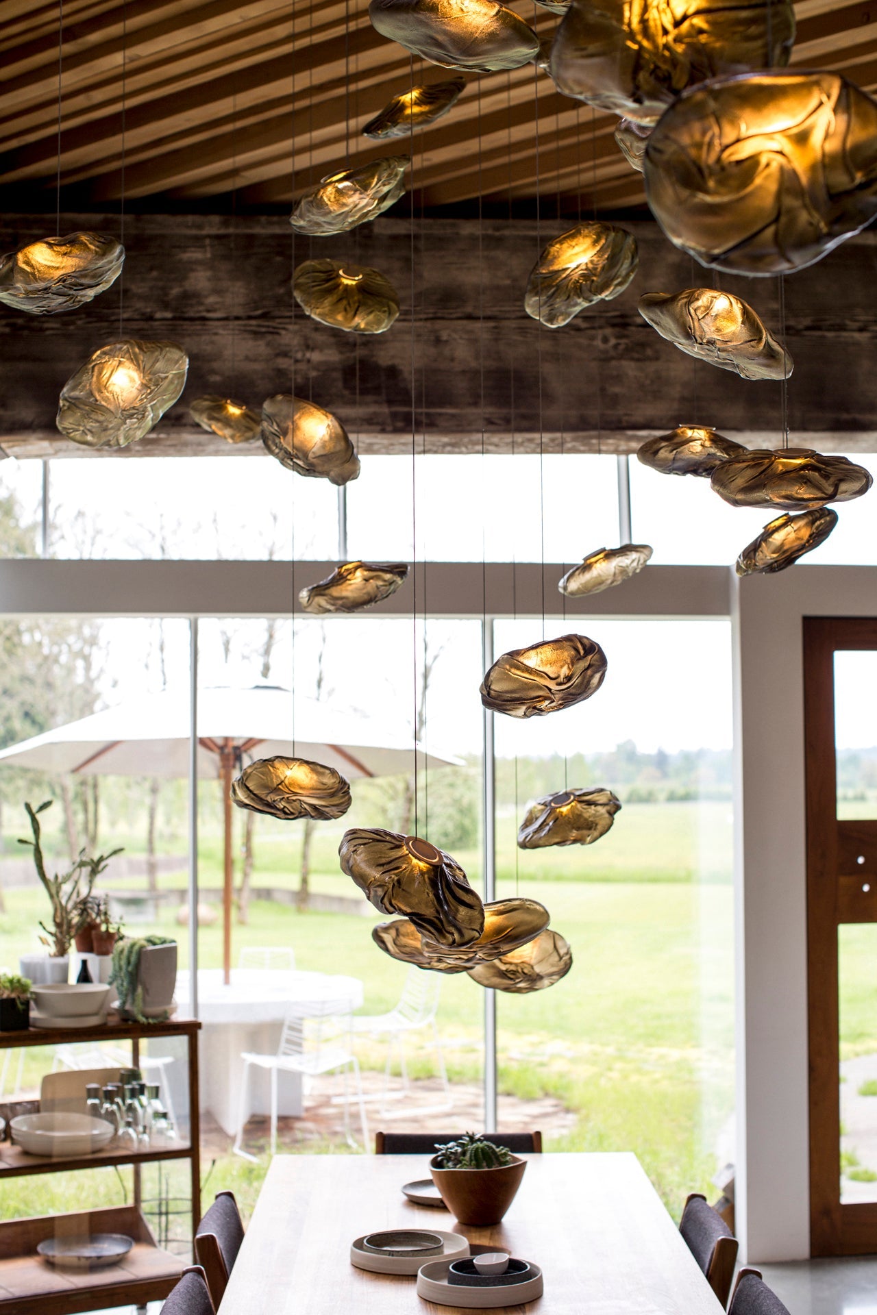 Blown Glass Mesh Pendant Light