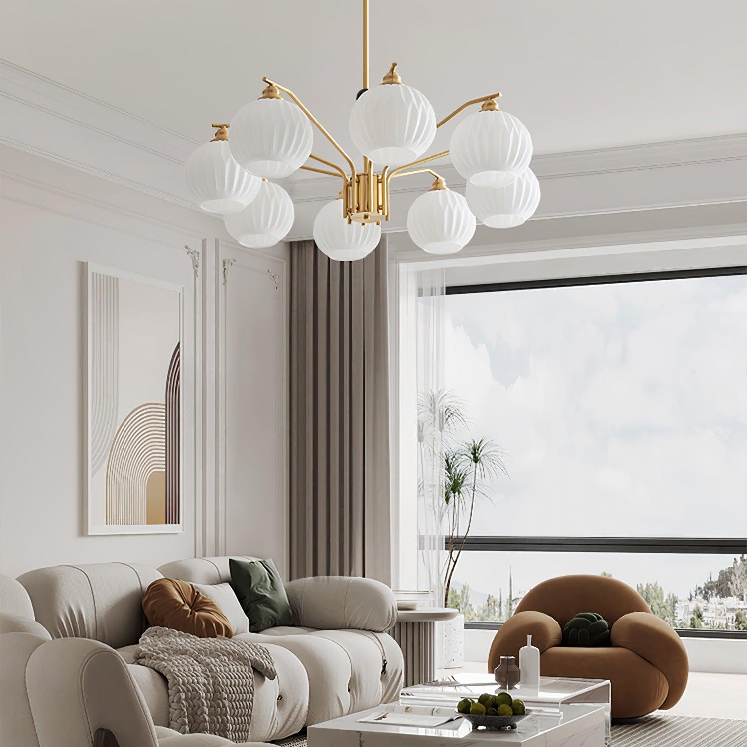 Ribbed Glass Gold Chandelier