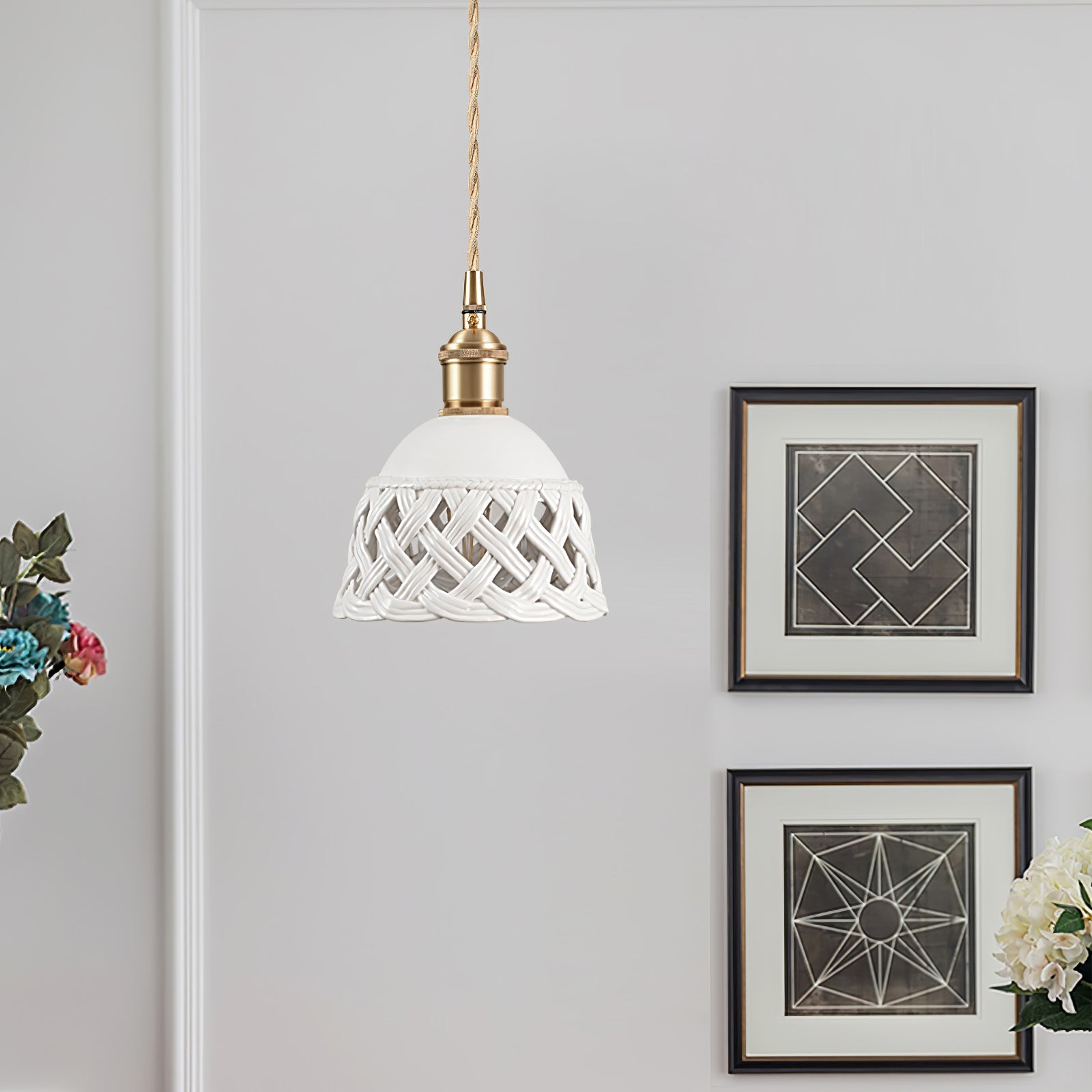 Openwork Ceramic Pendant Swag Light