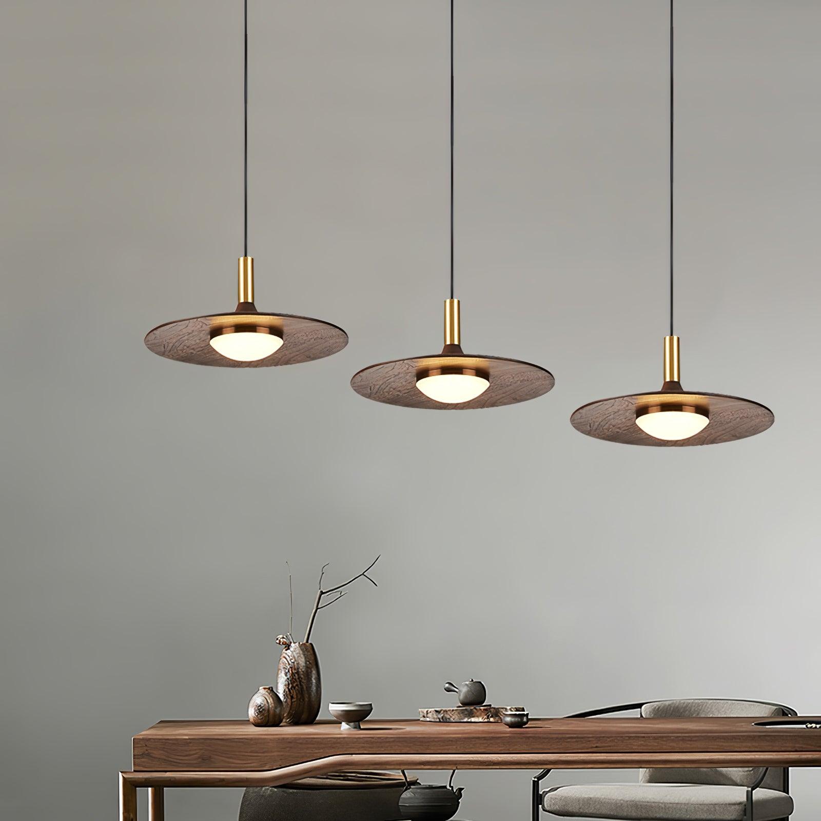 Walnut Wood Dish Pendant Light