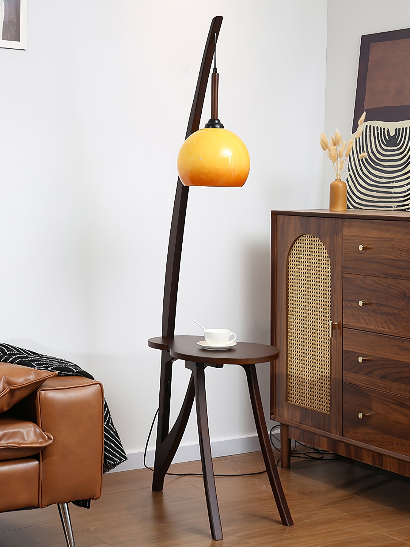 Arc Wood Hanging Floor Lamp