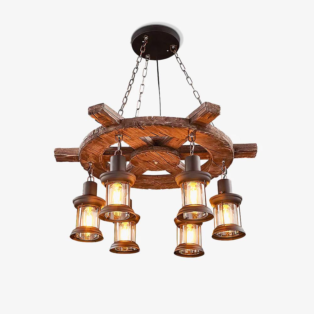 Nautical Industrial Style Wooden Chandelier