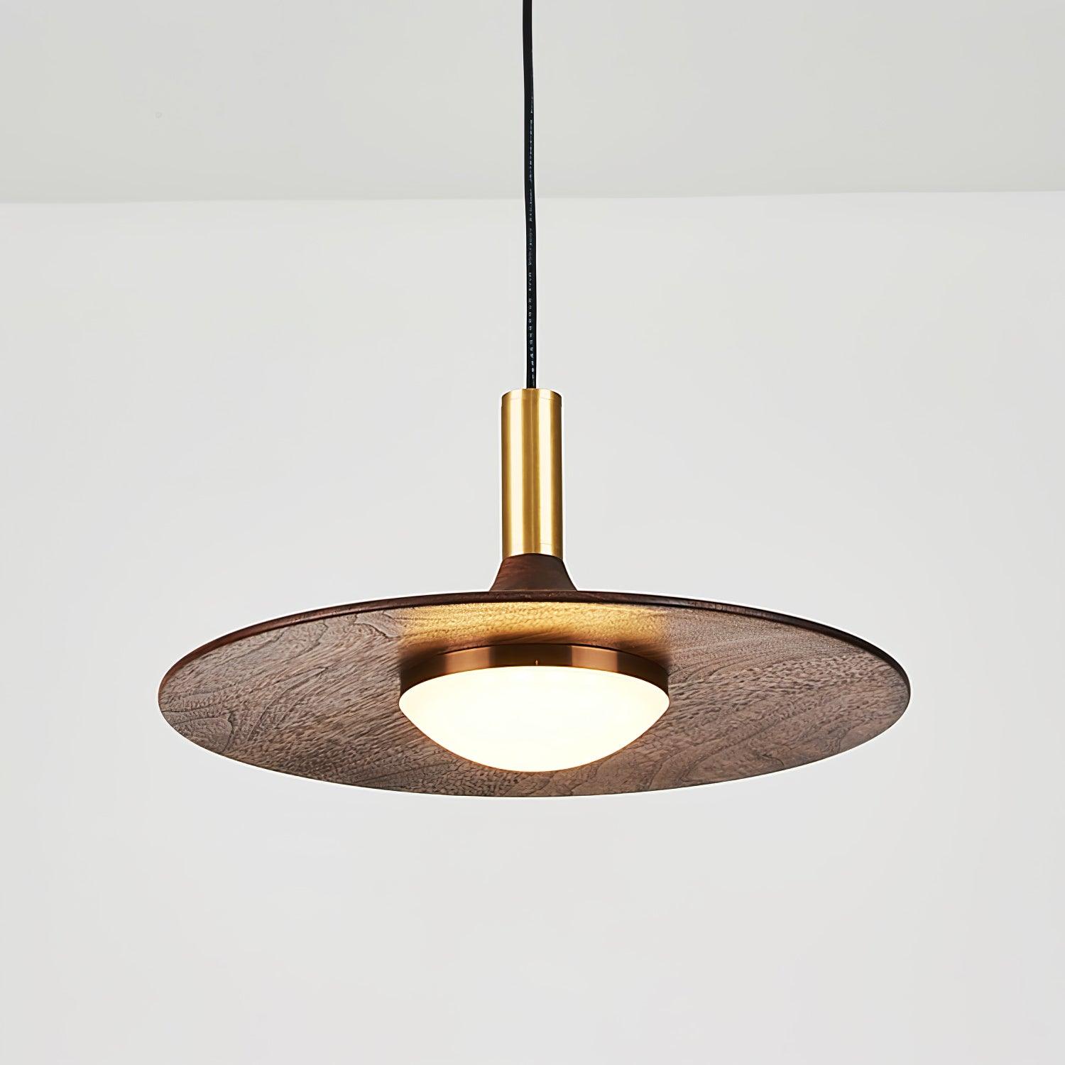 Walnut Wood Dish Pendant Light