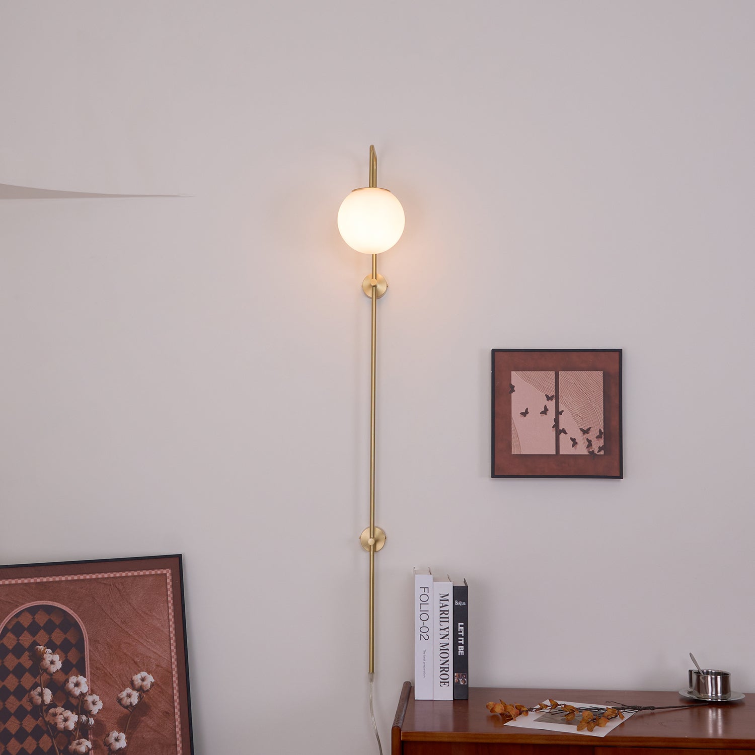 Globe Brass Plug-in Wall Sconce