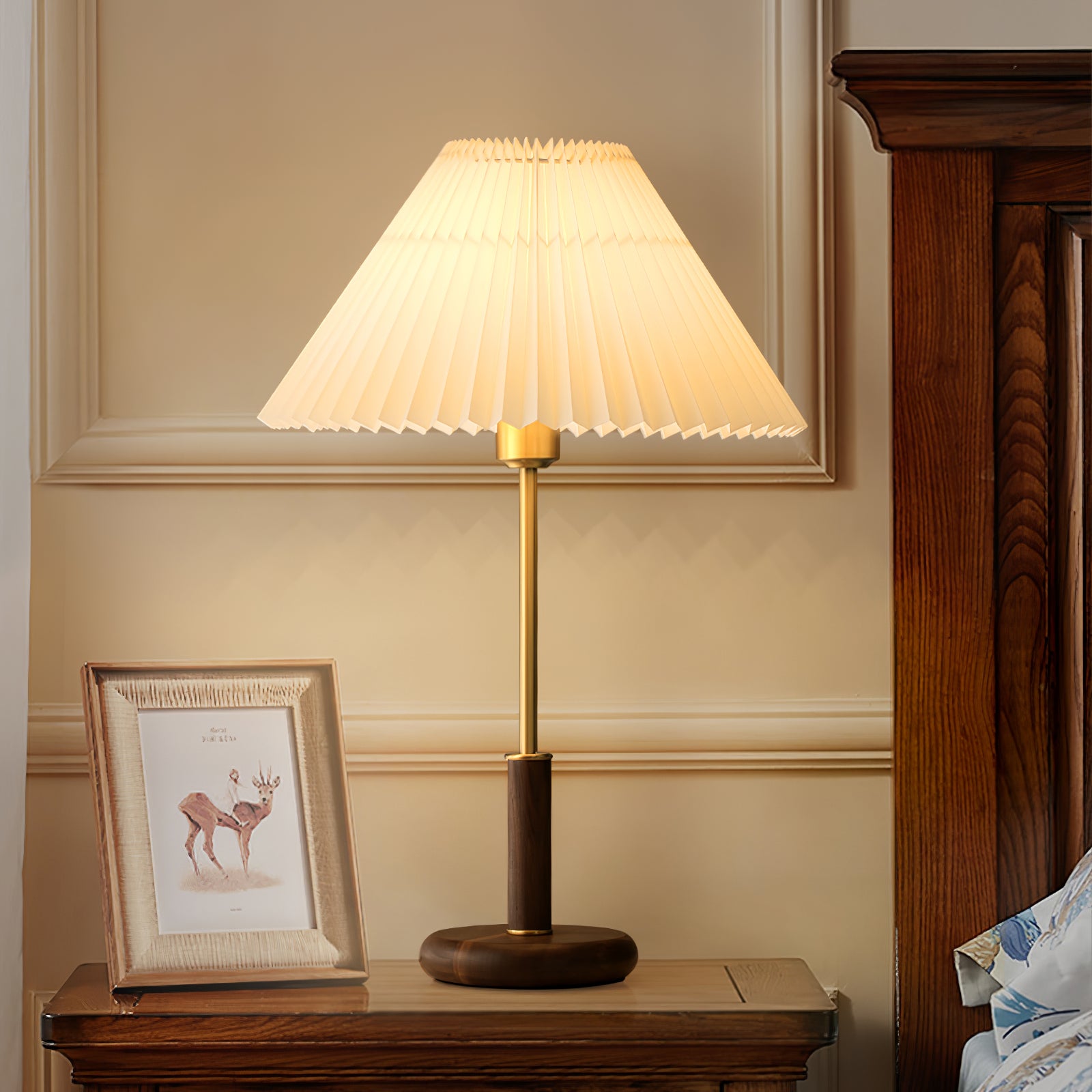 Pleated Walnut Table Lamp