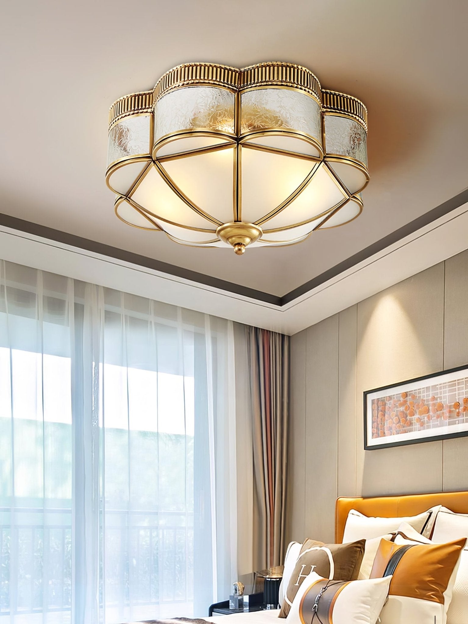 Brass Domed Flush Ceiling Lamp