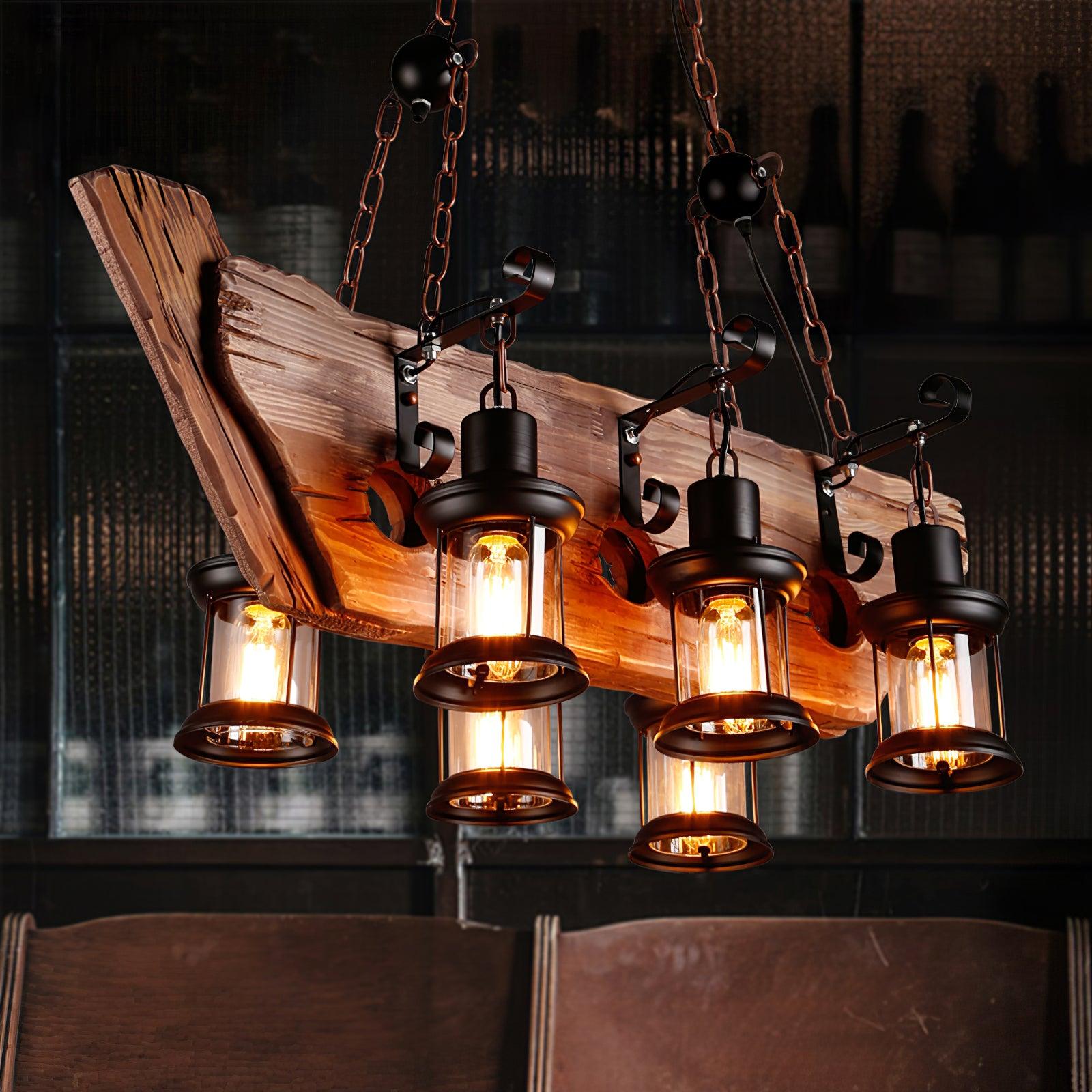 Nautical Industrial Style Wooden Chandelier