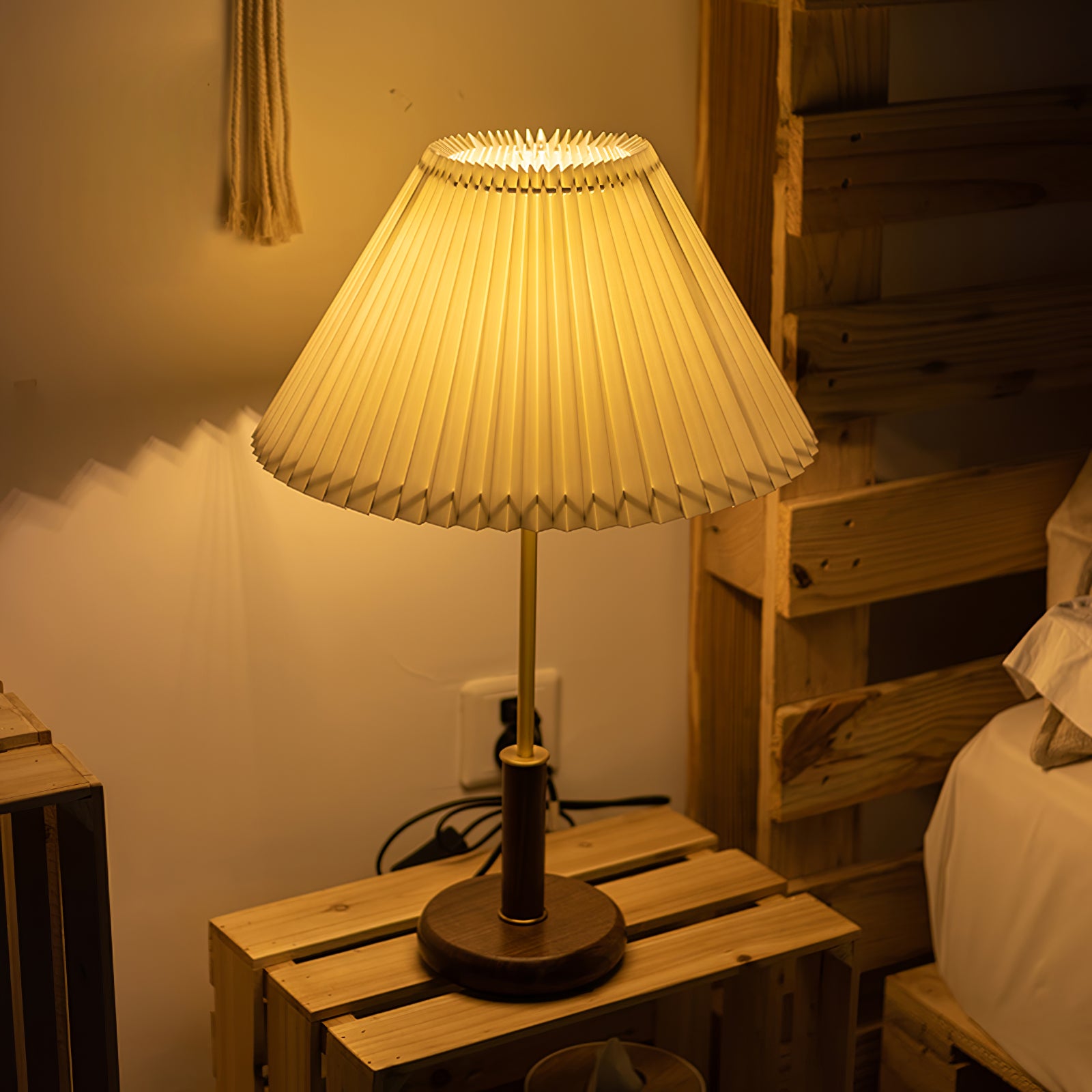 Pleated Walnut Table Lamp