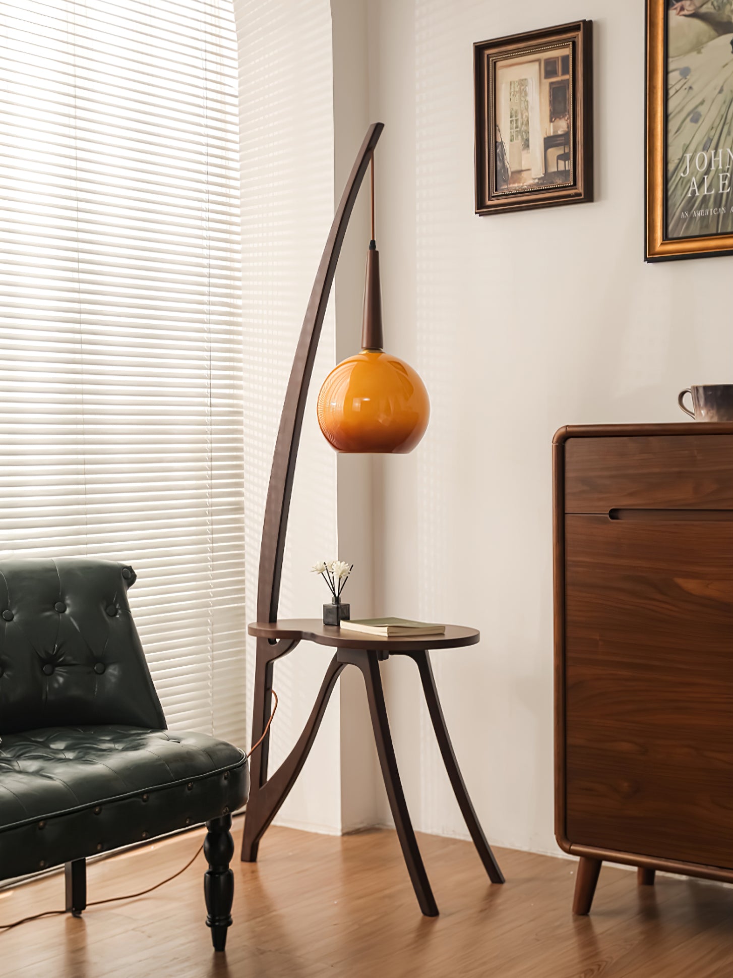 Arc Wood Hanging Floor Lamp