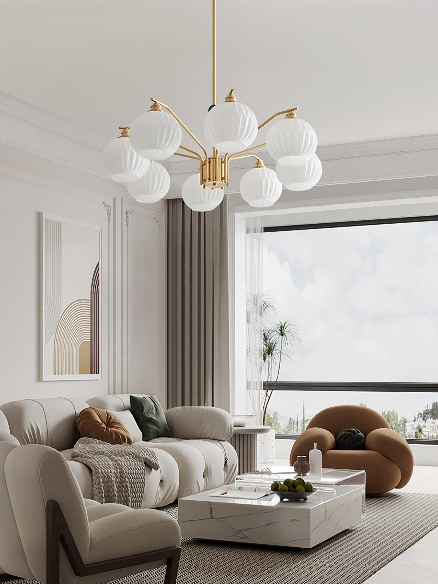 Ribbed Glass Gold Chandelier