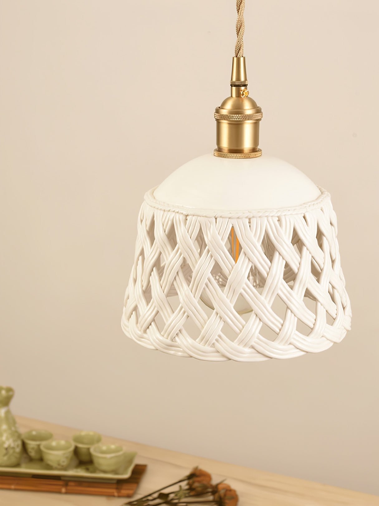 Openwork Ceramic Pendant Swag Light