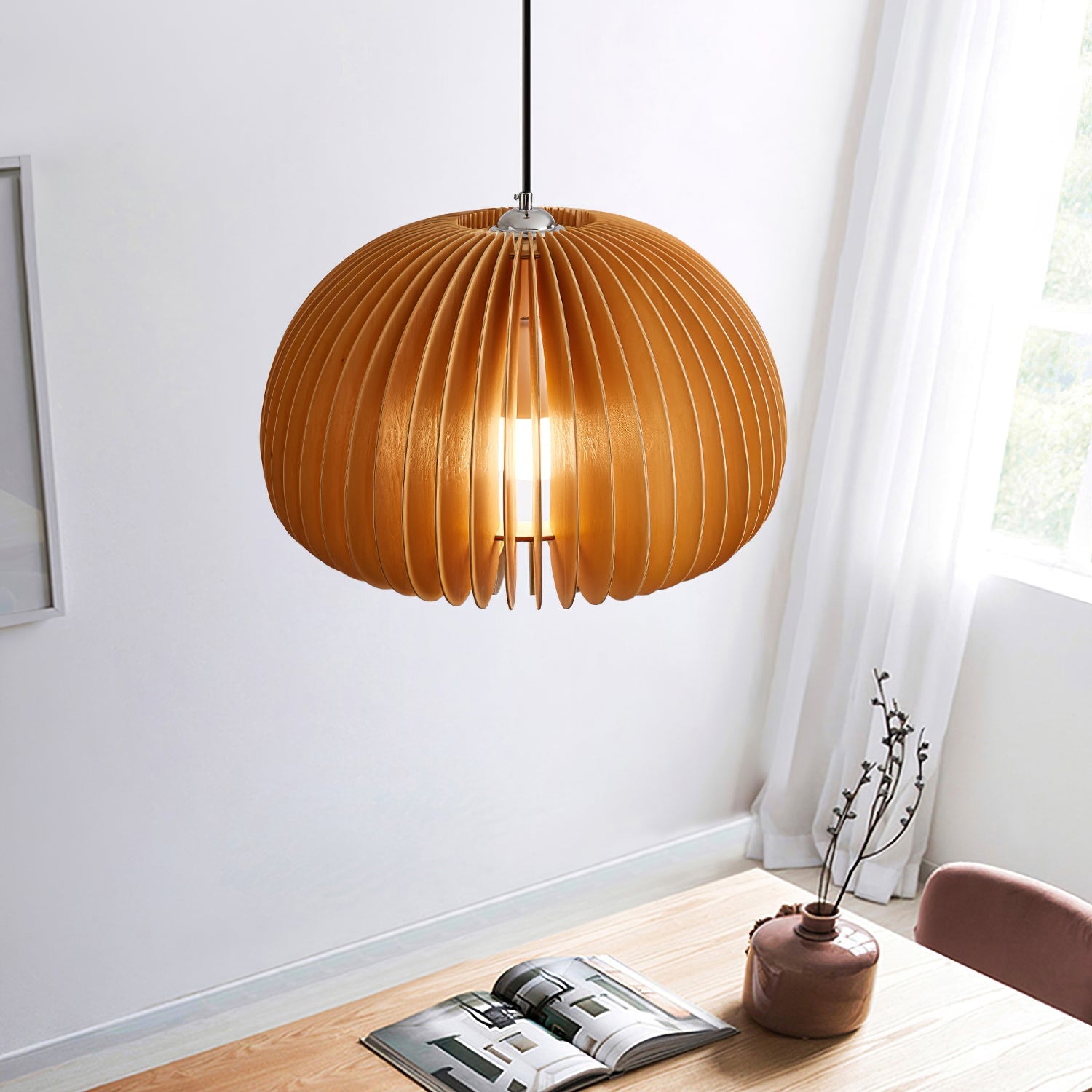 Wooden Pumpkin Pendant Lamp