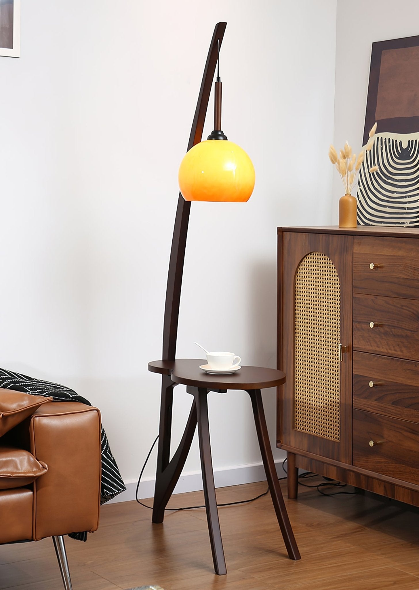 Arc Wood Hanging Floor Lamp