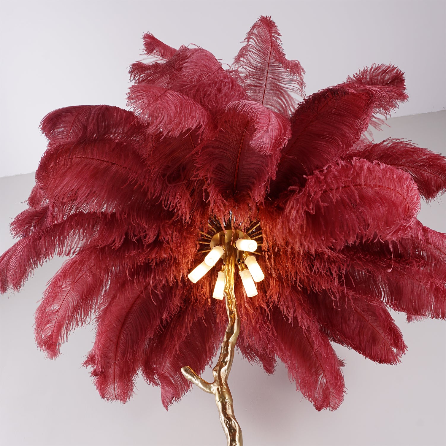 Ostrich Feather Brass Floor Lamp