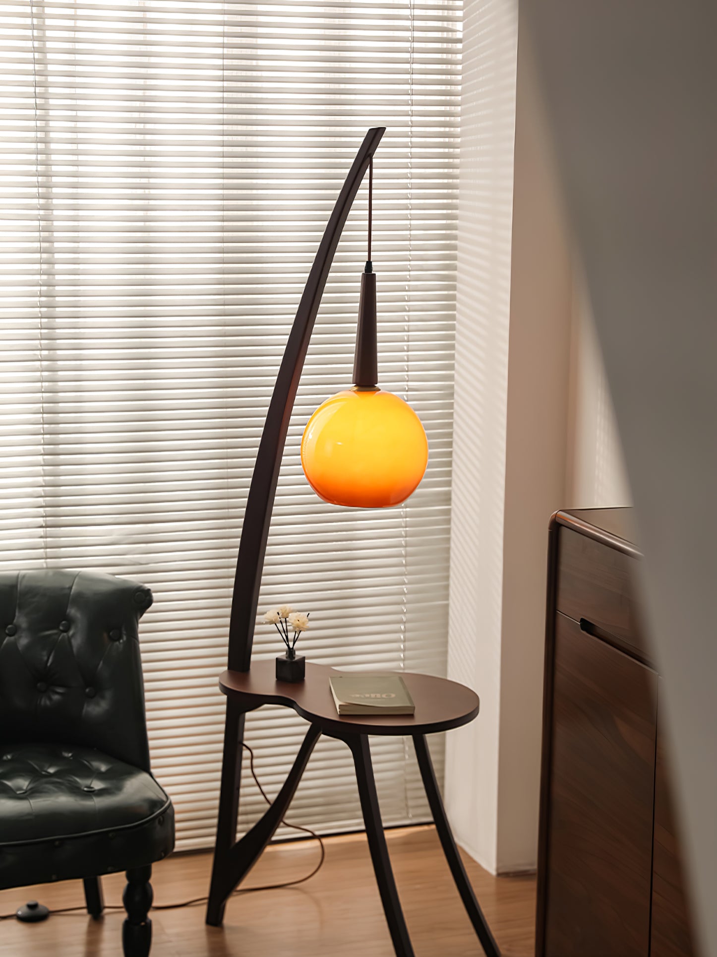 Arc Wood Hanging Floor Lamp