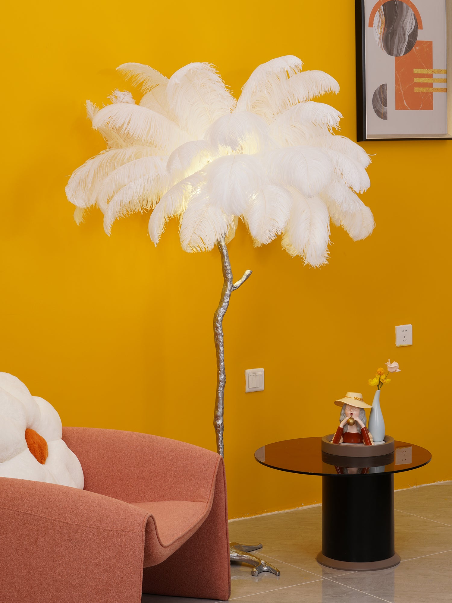 Ostrich Feather Brass Floor Lamp