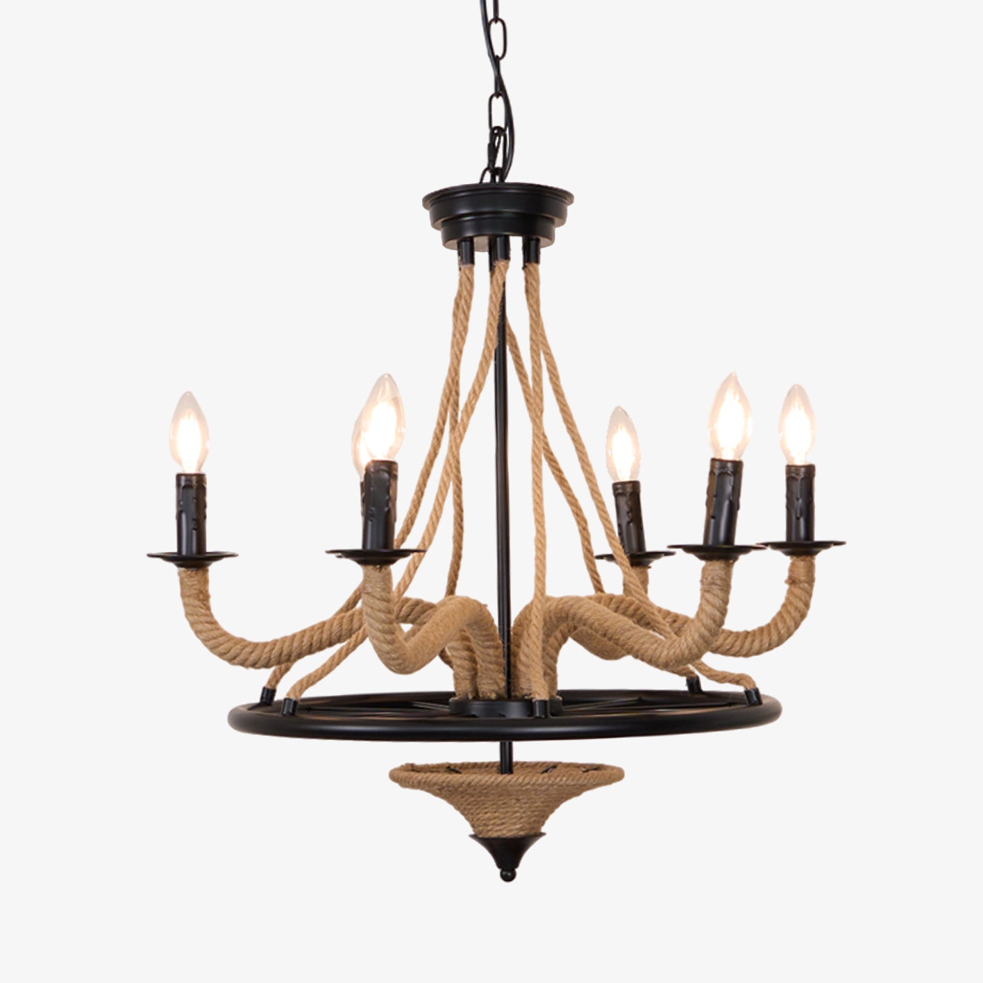 Hemp Rope Industrial Large Wheel Chandelier