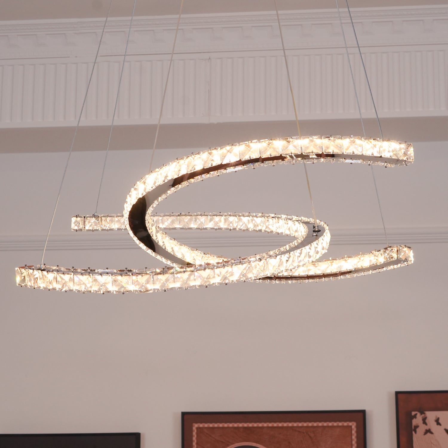 Modern Crystal Double C Chandelier