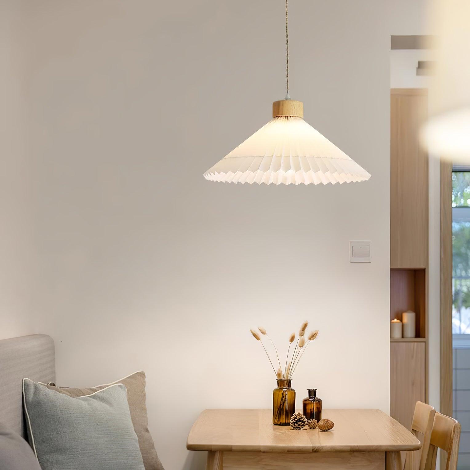 Pleated Wooden Pendant Light