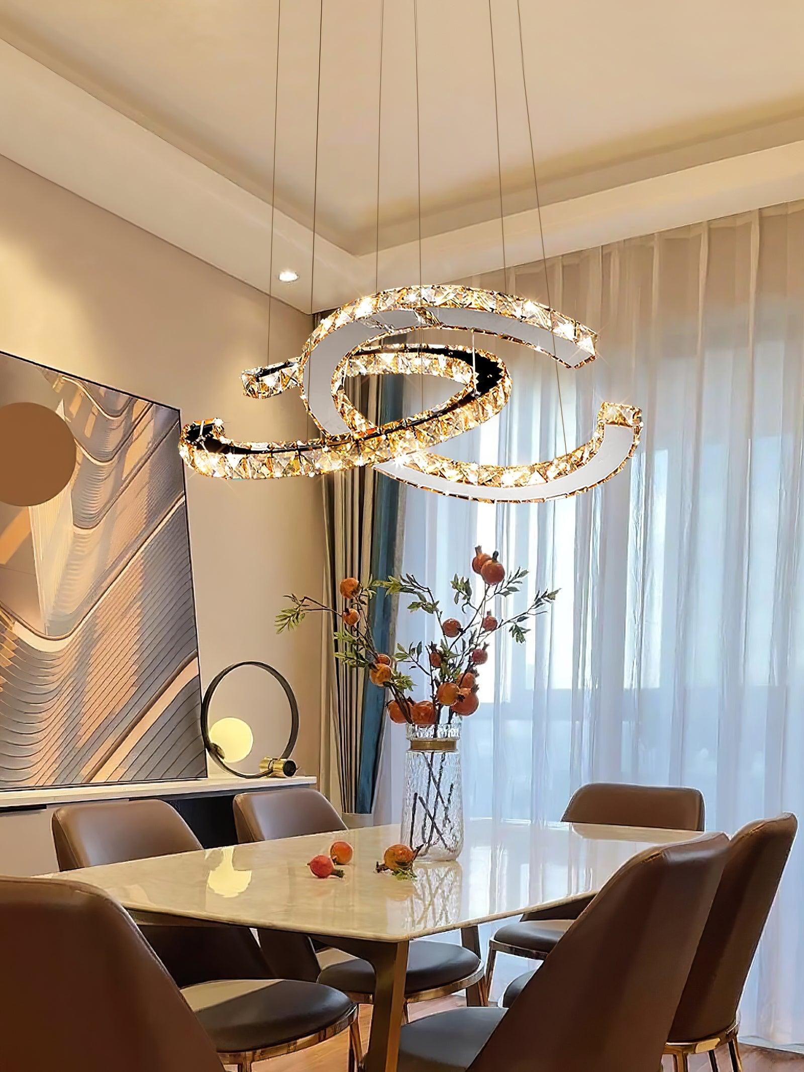 Modern Crystal Double C Chandelier