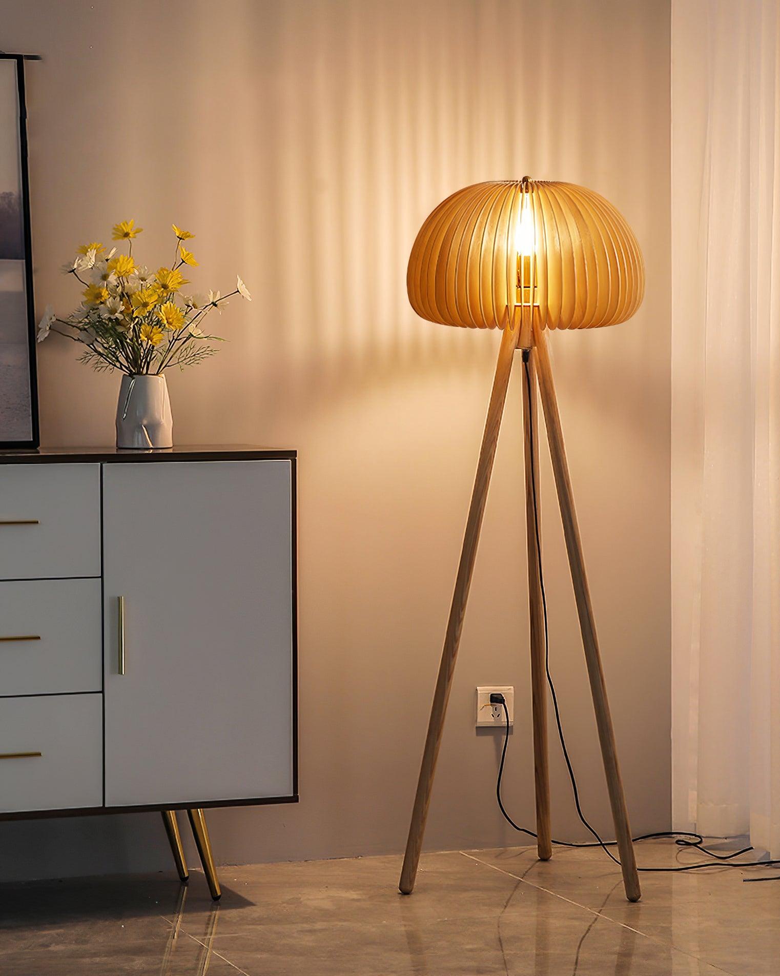 Wooden Pumpkin Floor Lamp