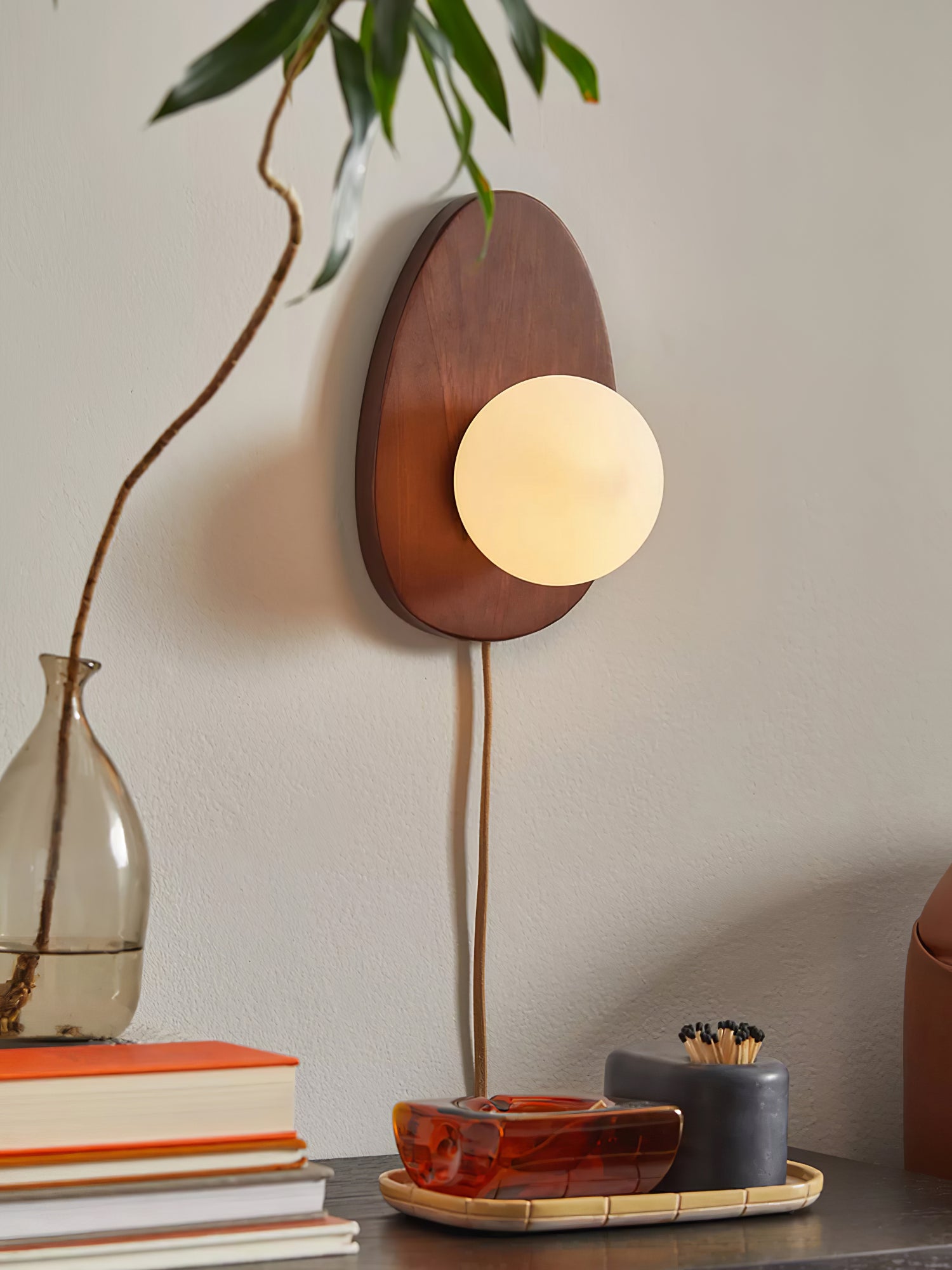 Orba Walnut Plug-in Wall Lamp