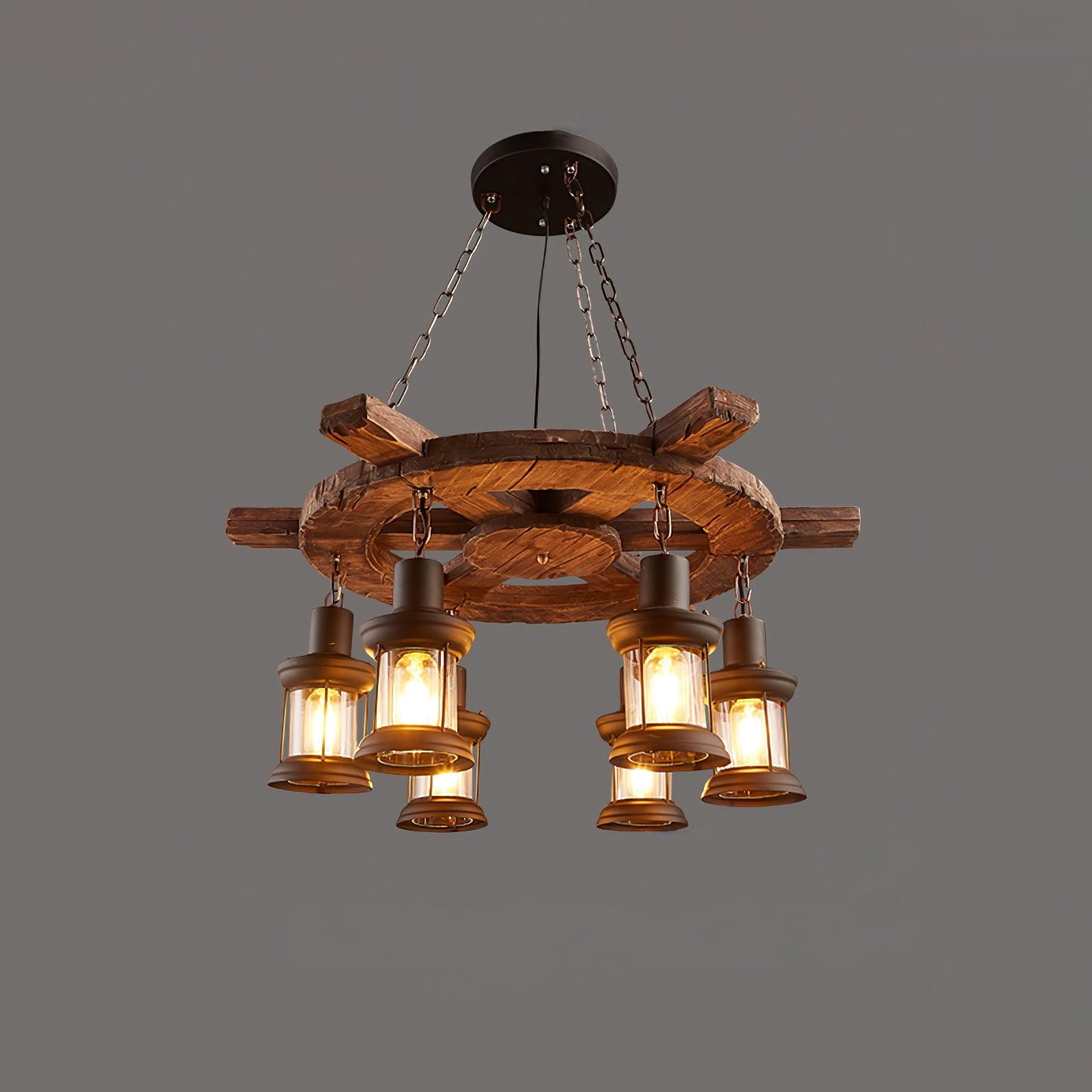 Nautical Industrial Style Wooden Chandelier