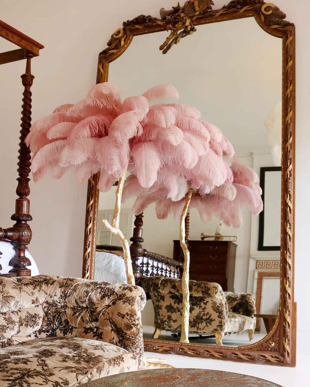 Ostrich Feather Brass Floor Lamp