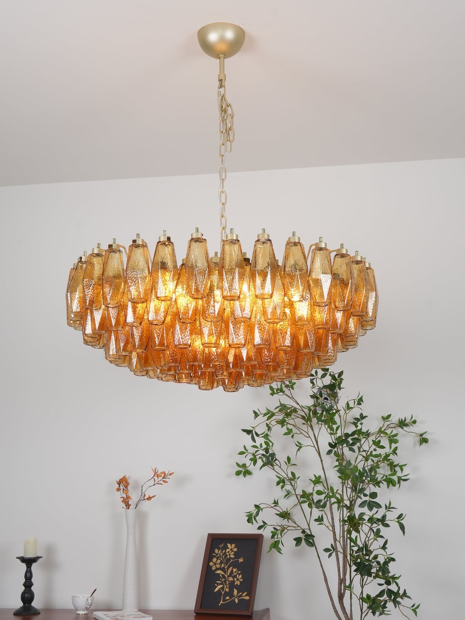 Murano Rhombus Amber Glass Chandelier