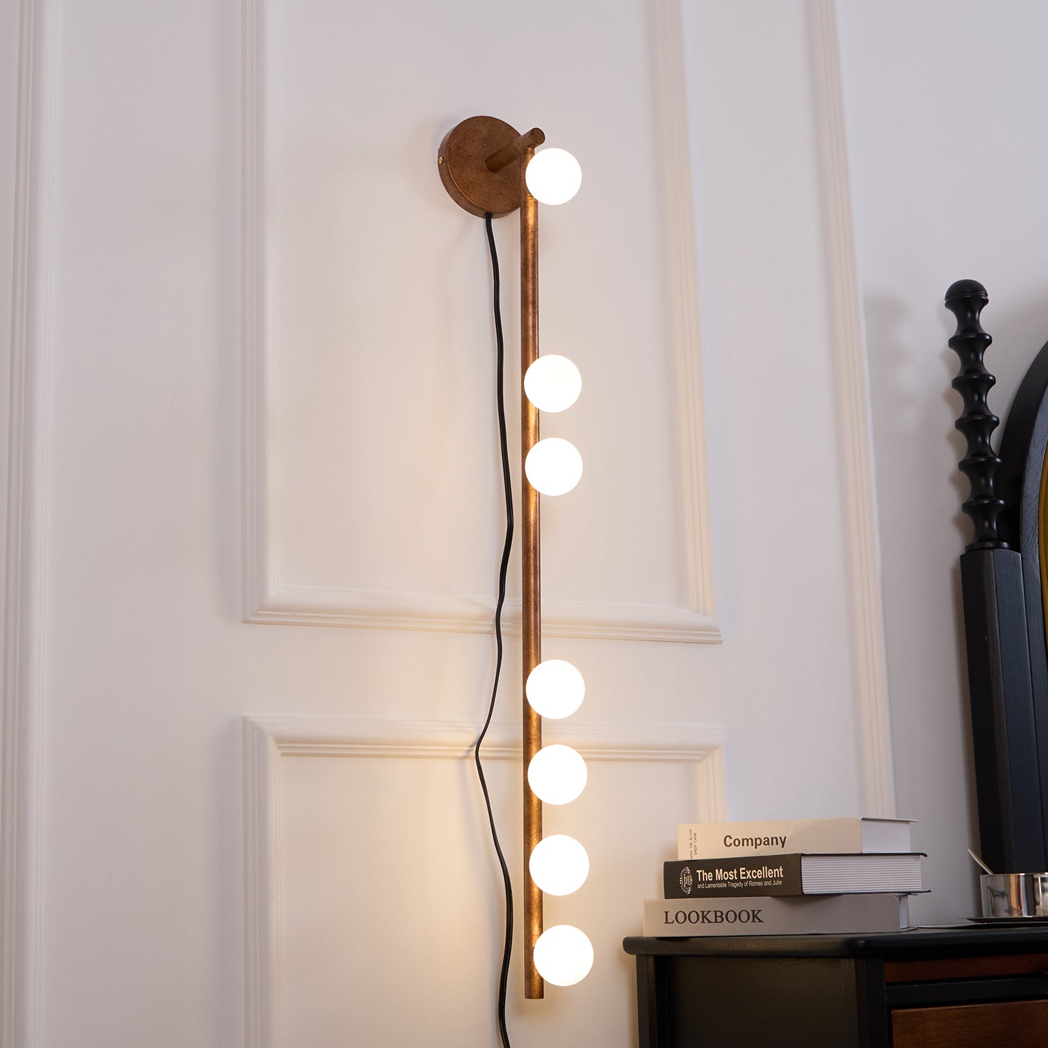 Brass Glass Tube Plug-in Wall Lamp