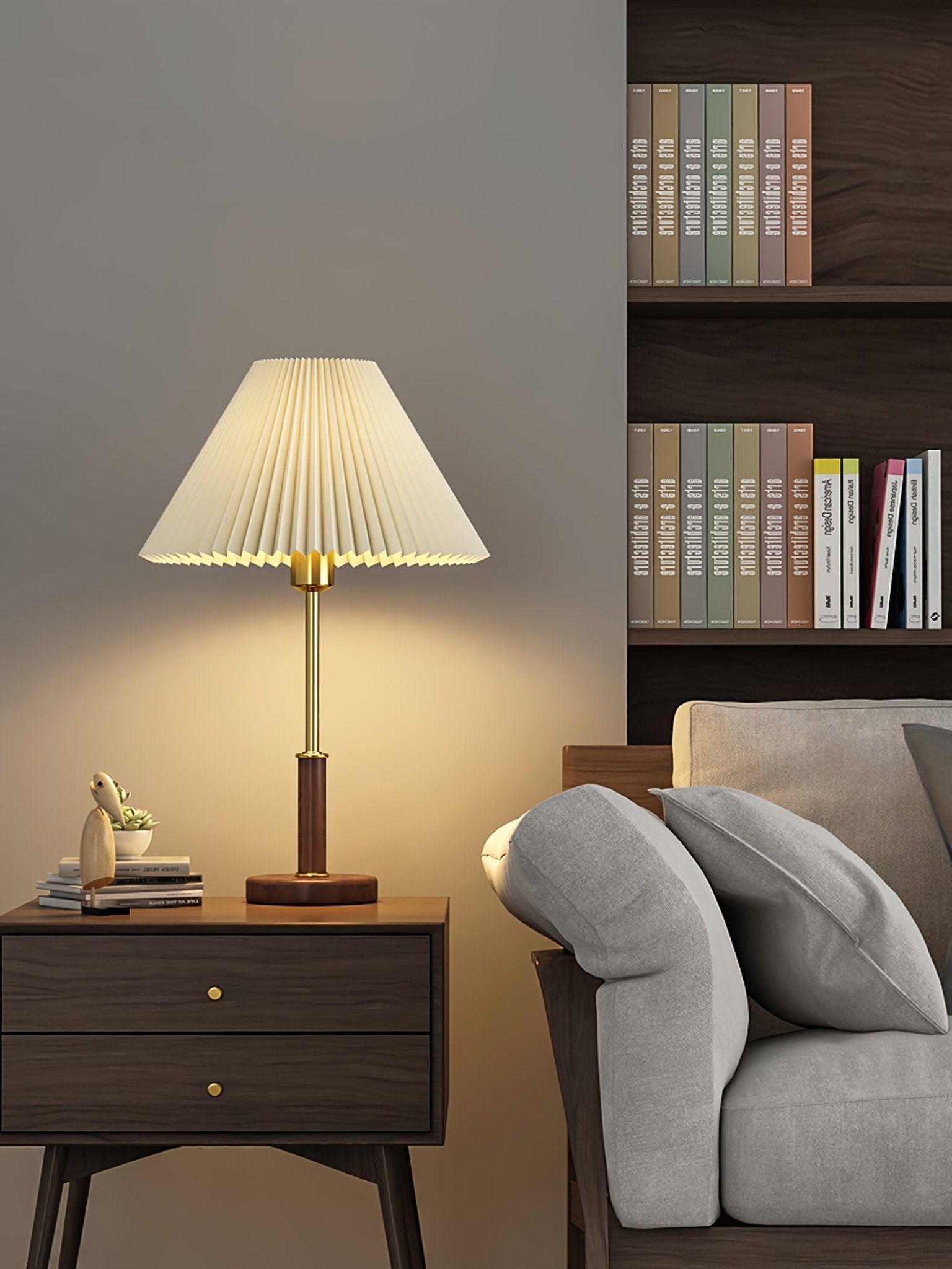 Pleated Walnut Table Lamp