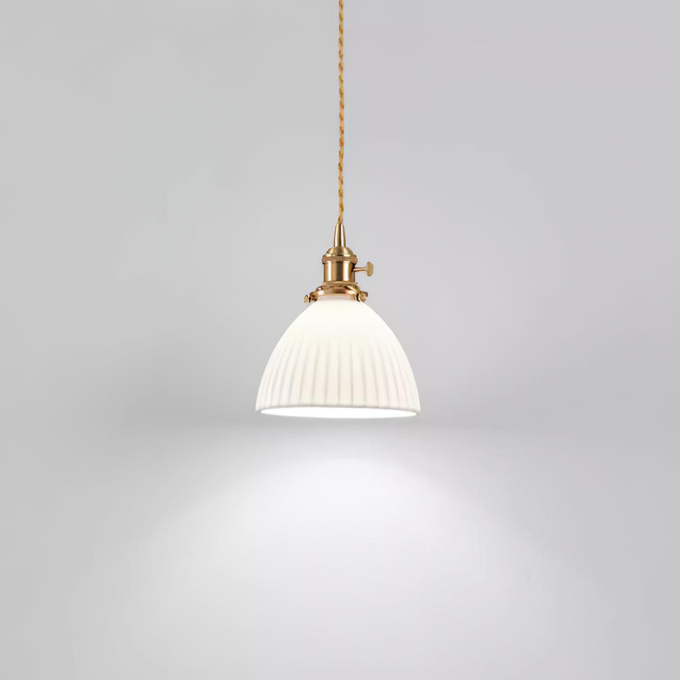 Brass Pleated Ceramic Pendant Lamp