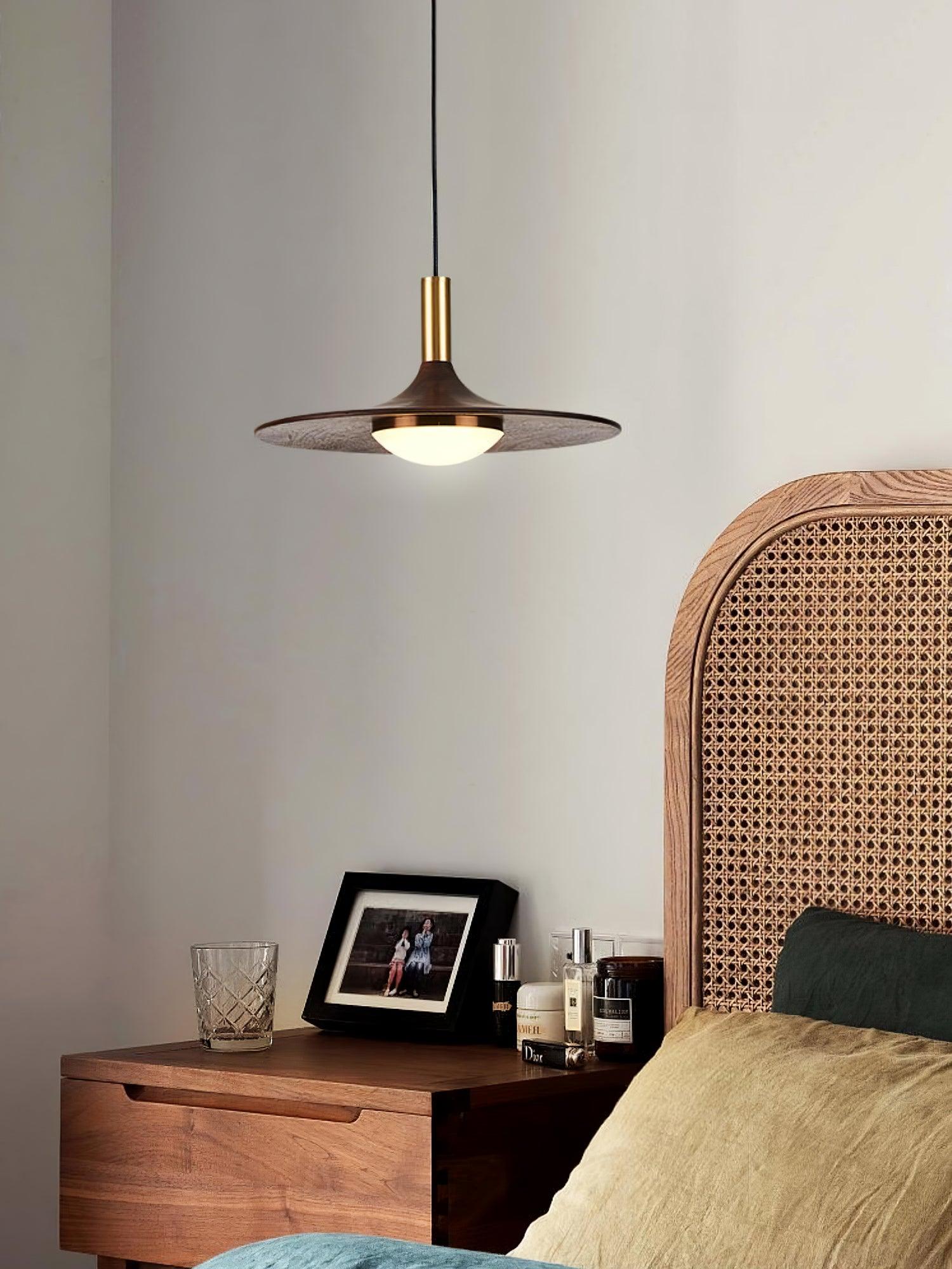 Walnut Wood Dish Pendant Light