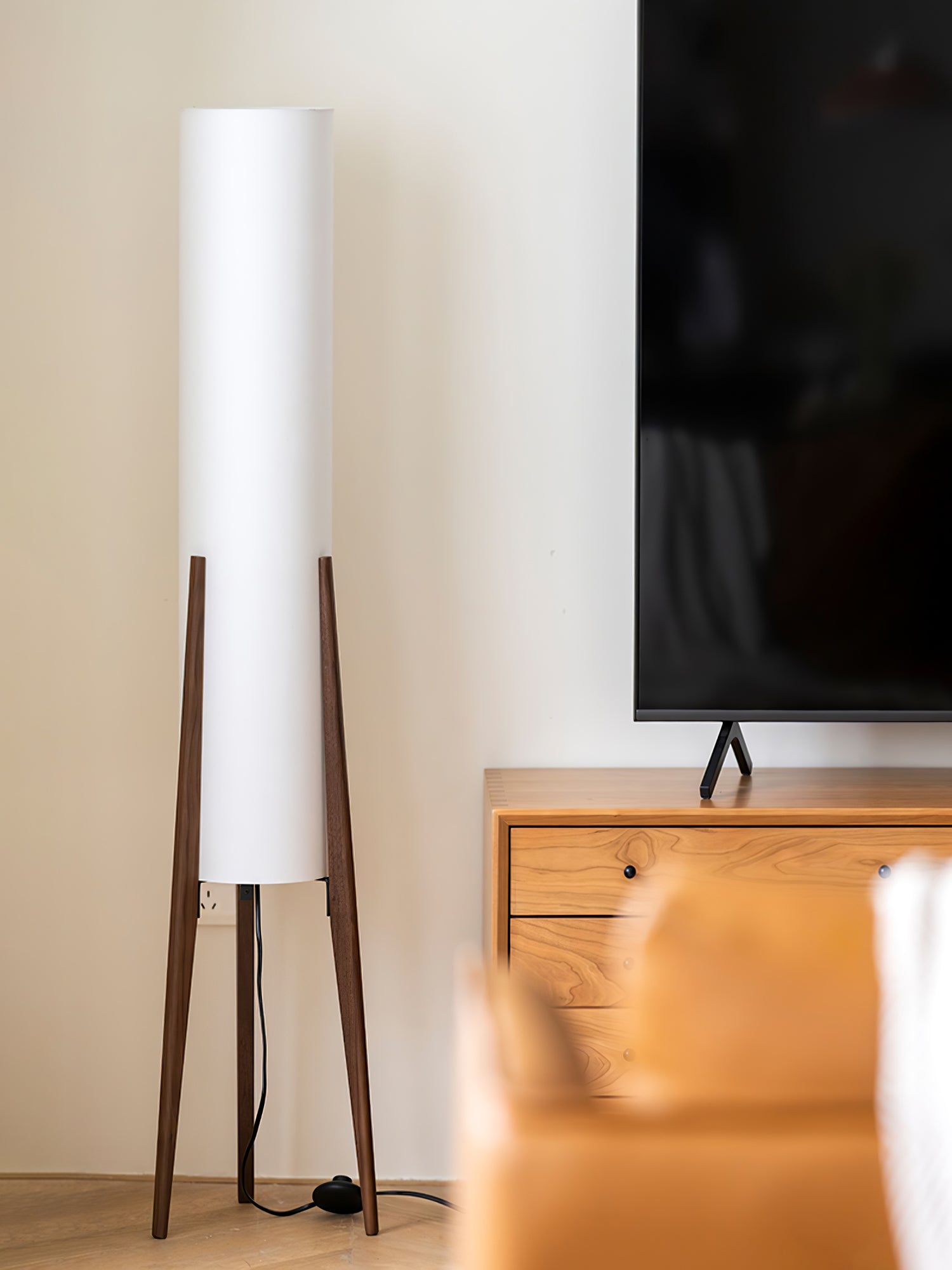 Tripod Walnut Floor Lamp