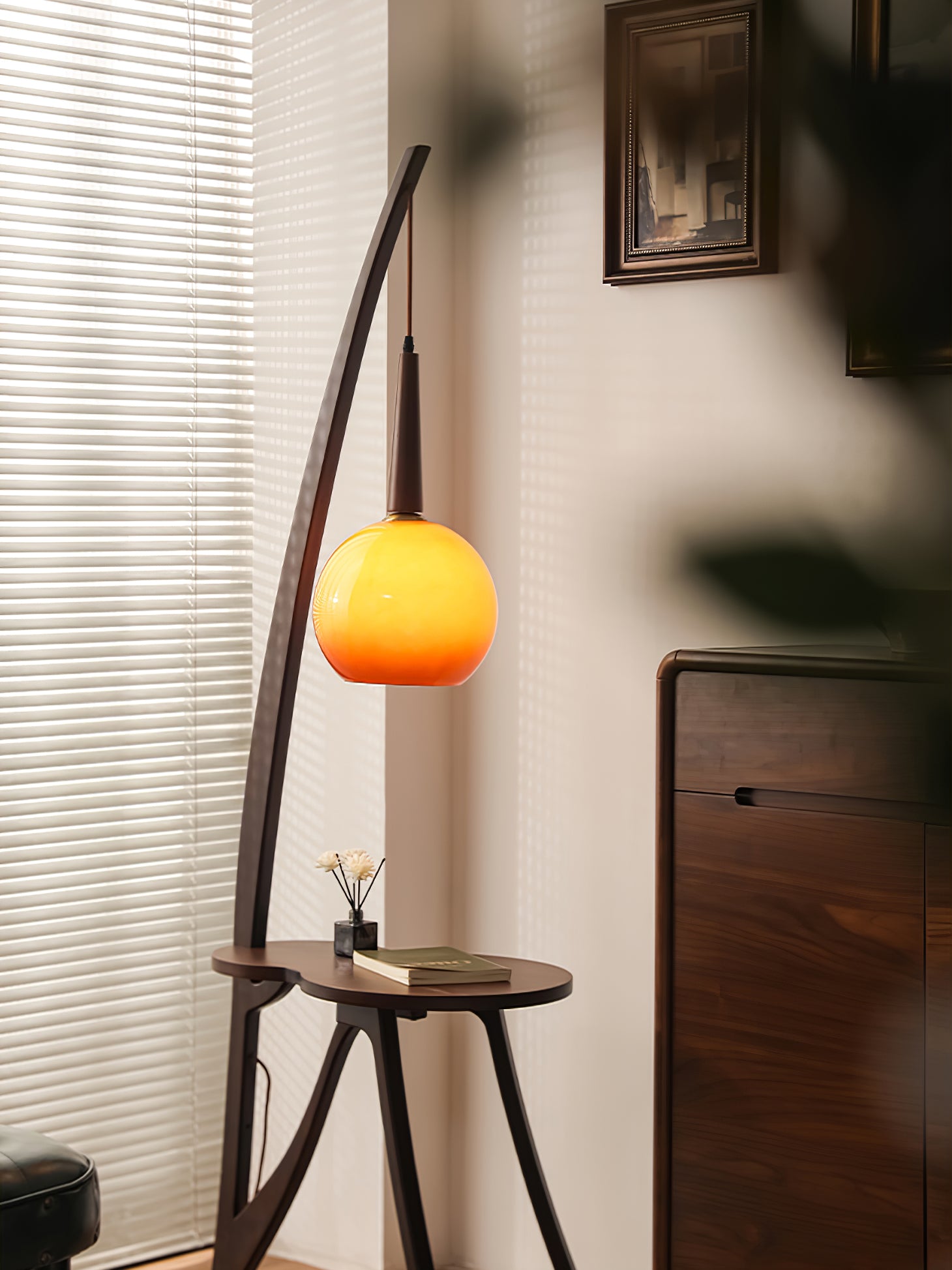 Arc Wood Hanging Floor Lamp