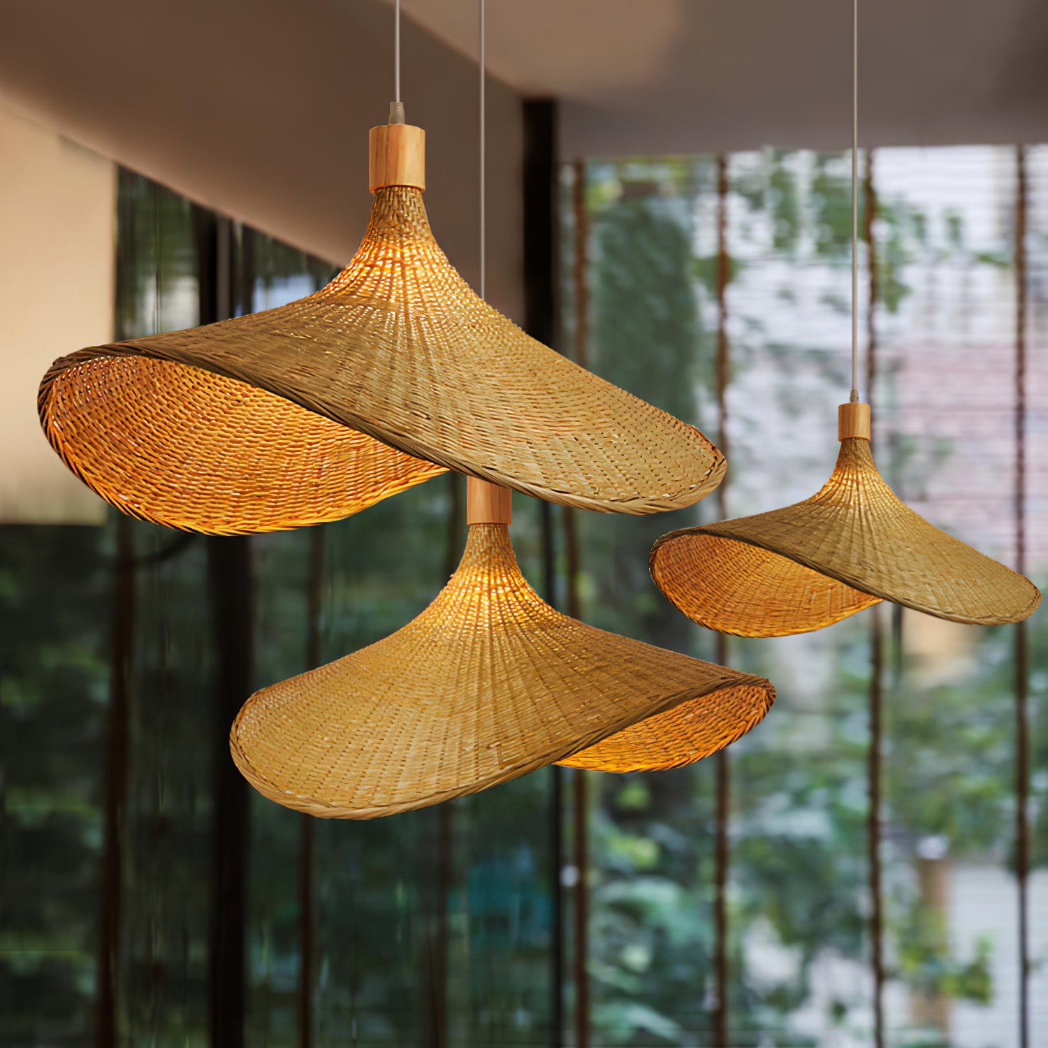 Rattan Weave Hat Pendant Light